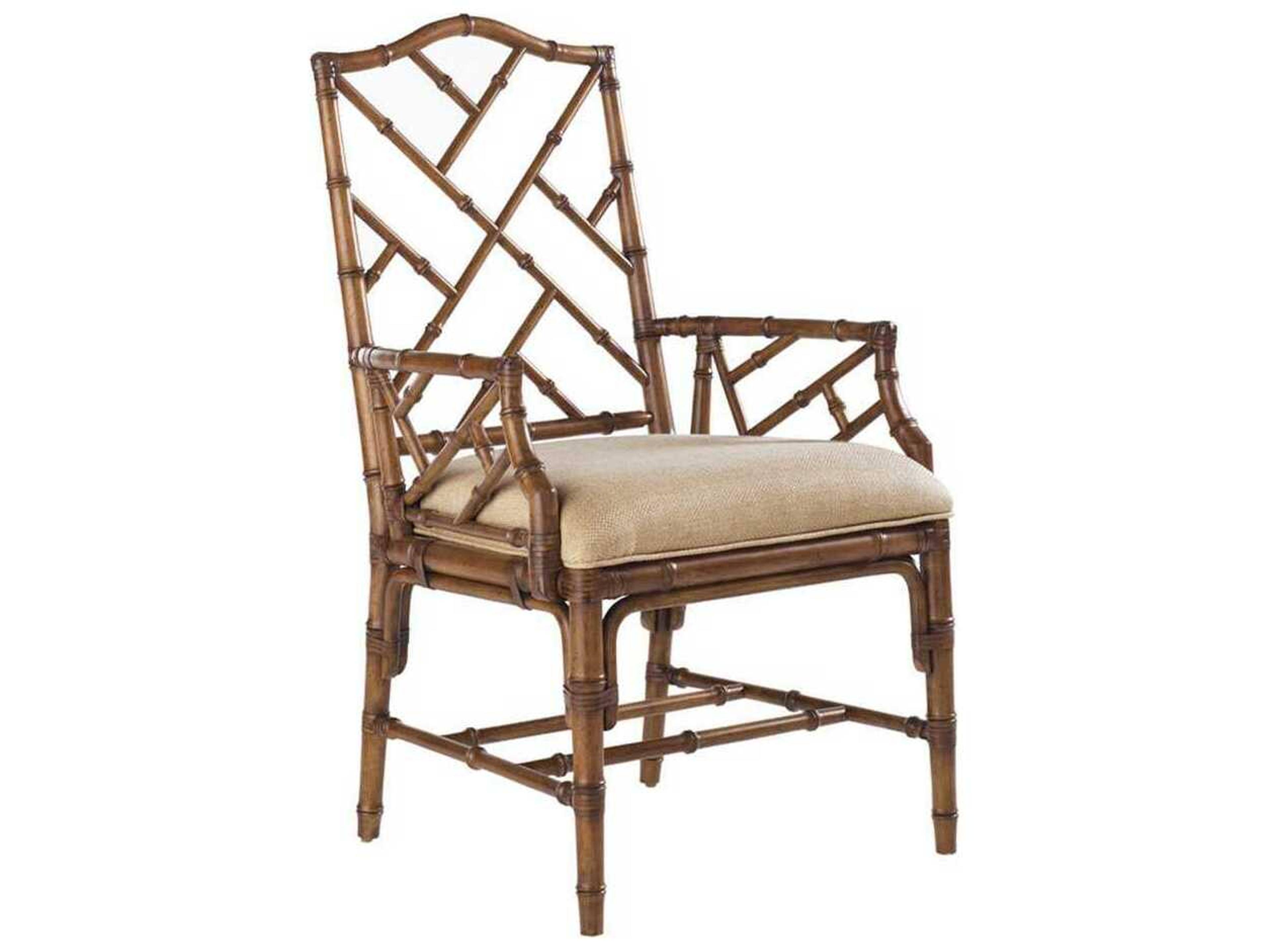 Tommy Bahama Island Estate Bamboo Wood Brown Upholstered Arm Dining Chair