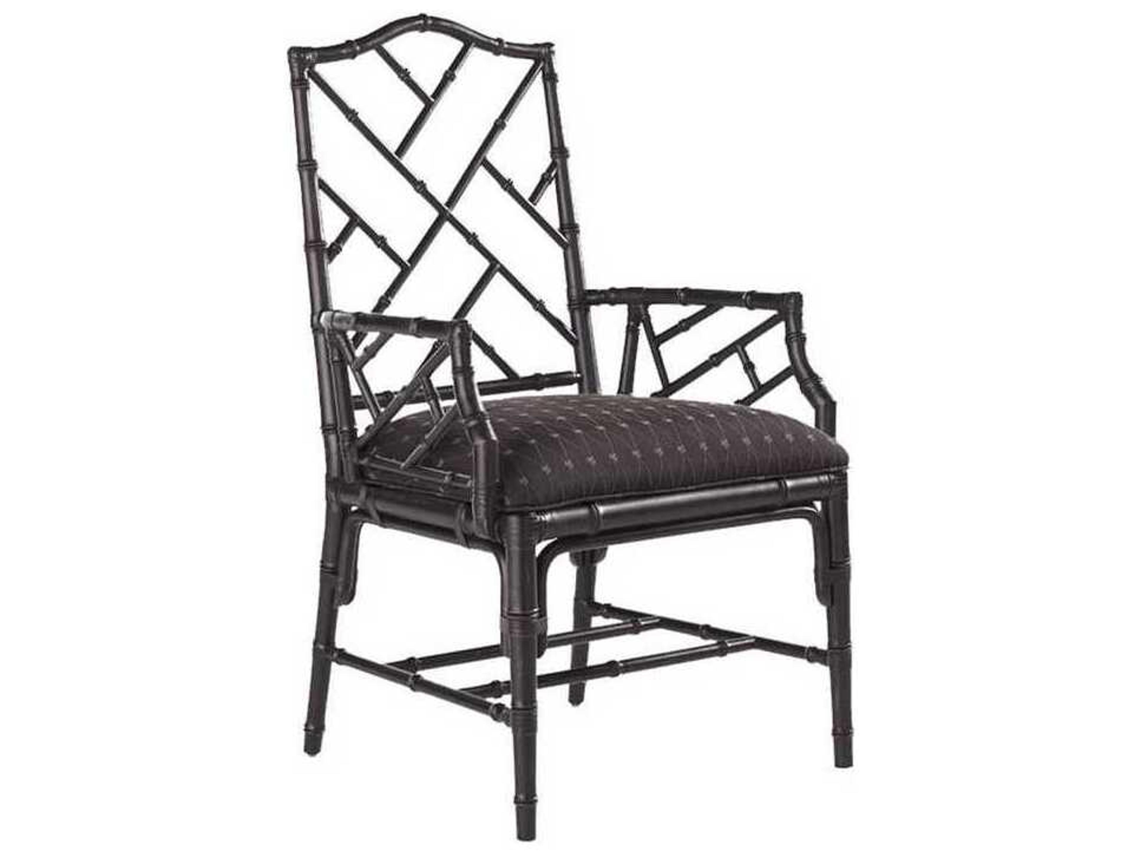 Tommy Bahama Island Estate Bamboo Wood Brown Upholstered Arm Dining Chair
