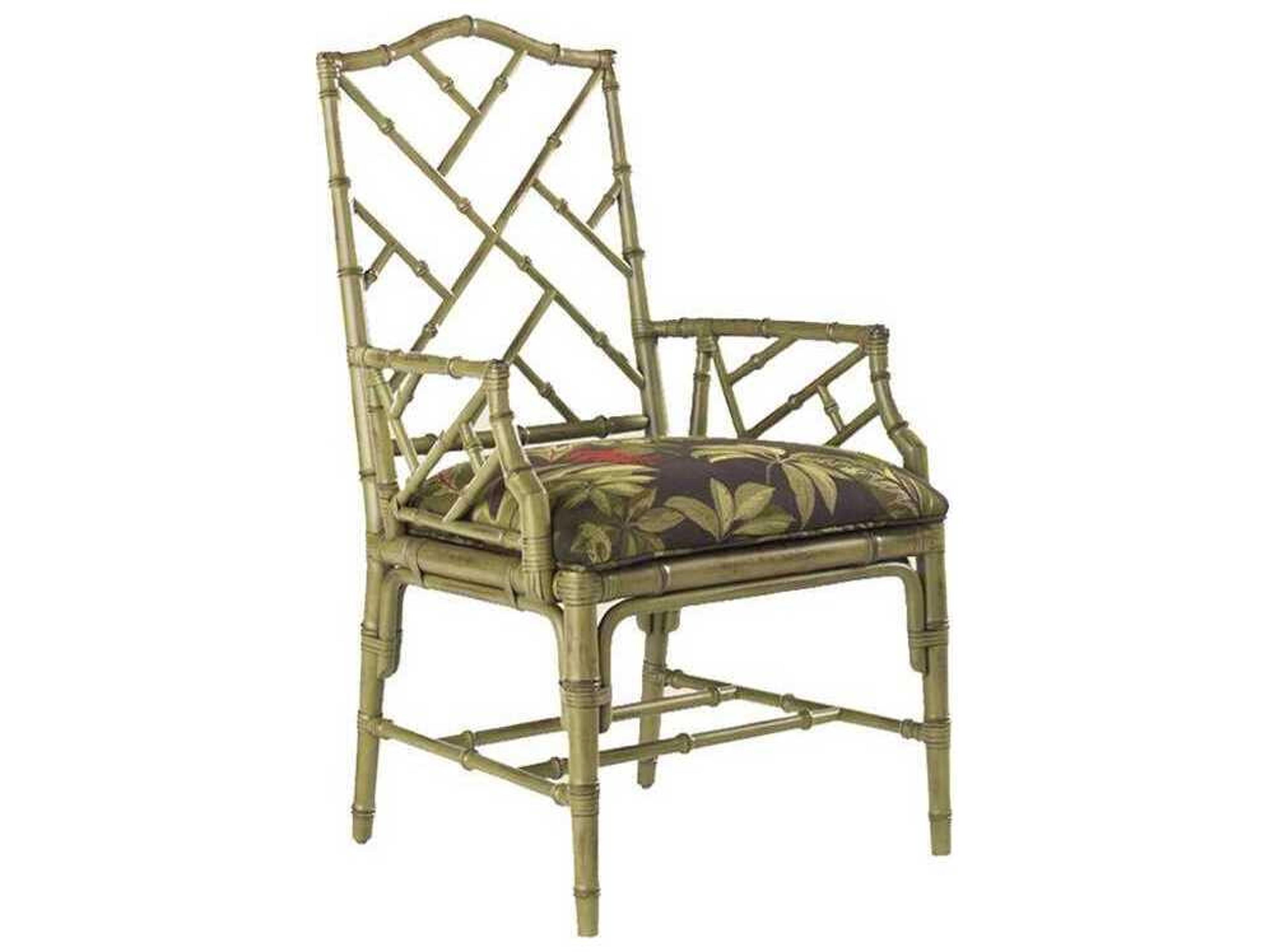 Tommy Bahama Island Estate Bamboo Wood Brown Upholstered Arm Dining Chair