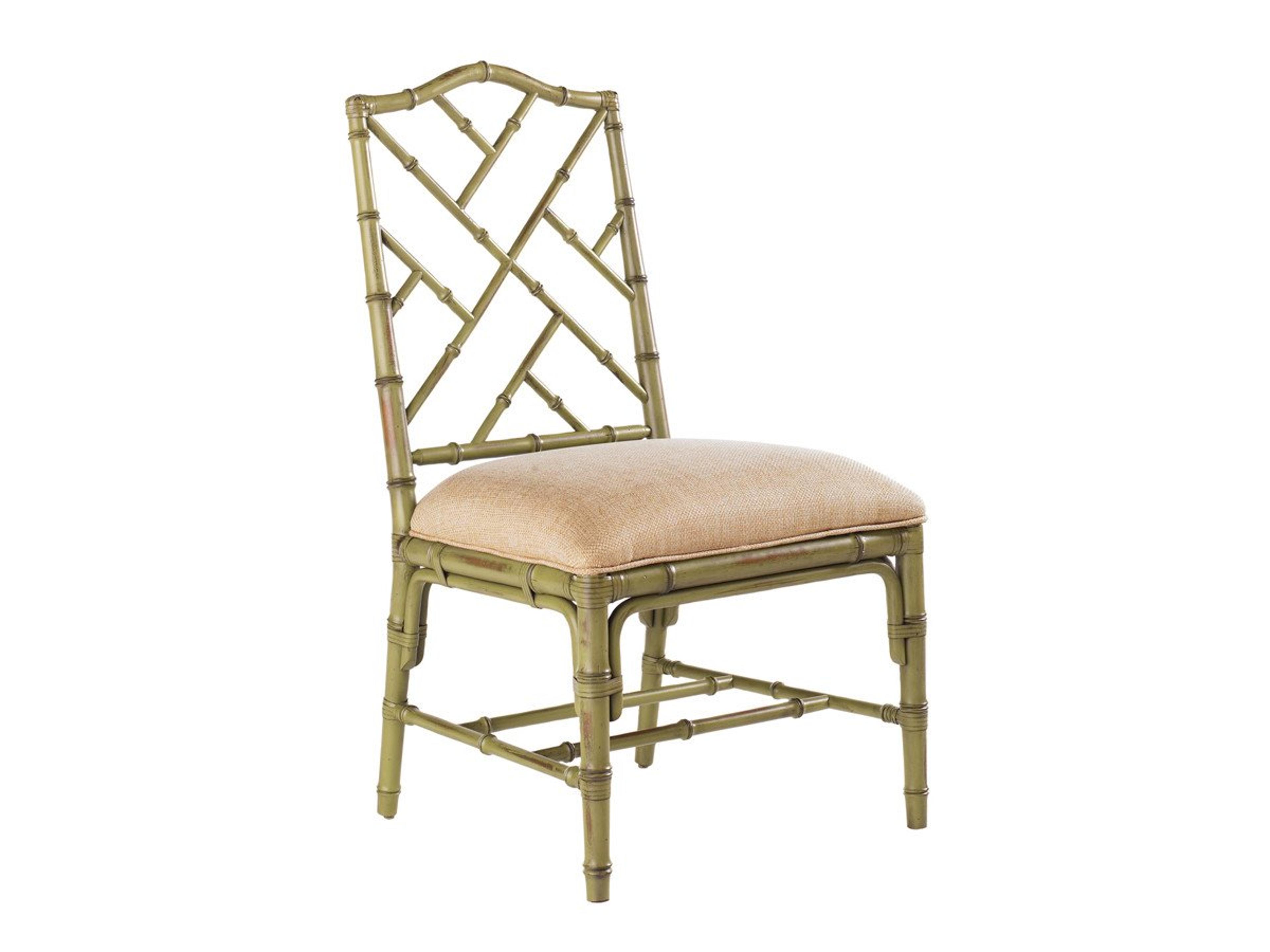 Tommy Bahama Island Estate Bamboo Wood Brown Upholstered Arm Dining Chair