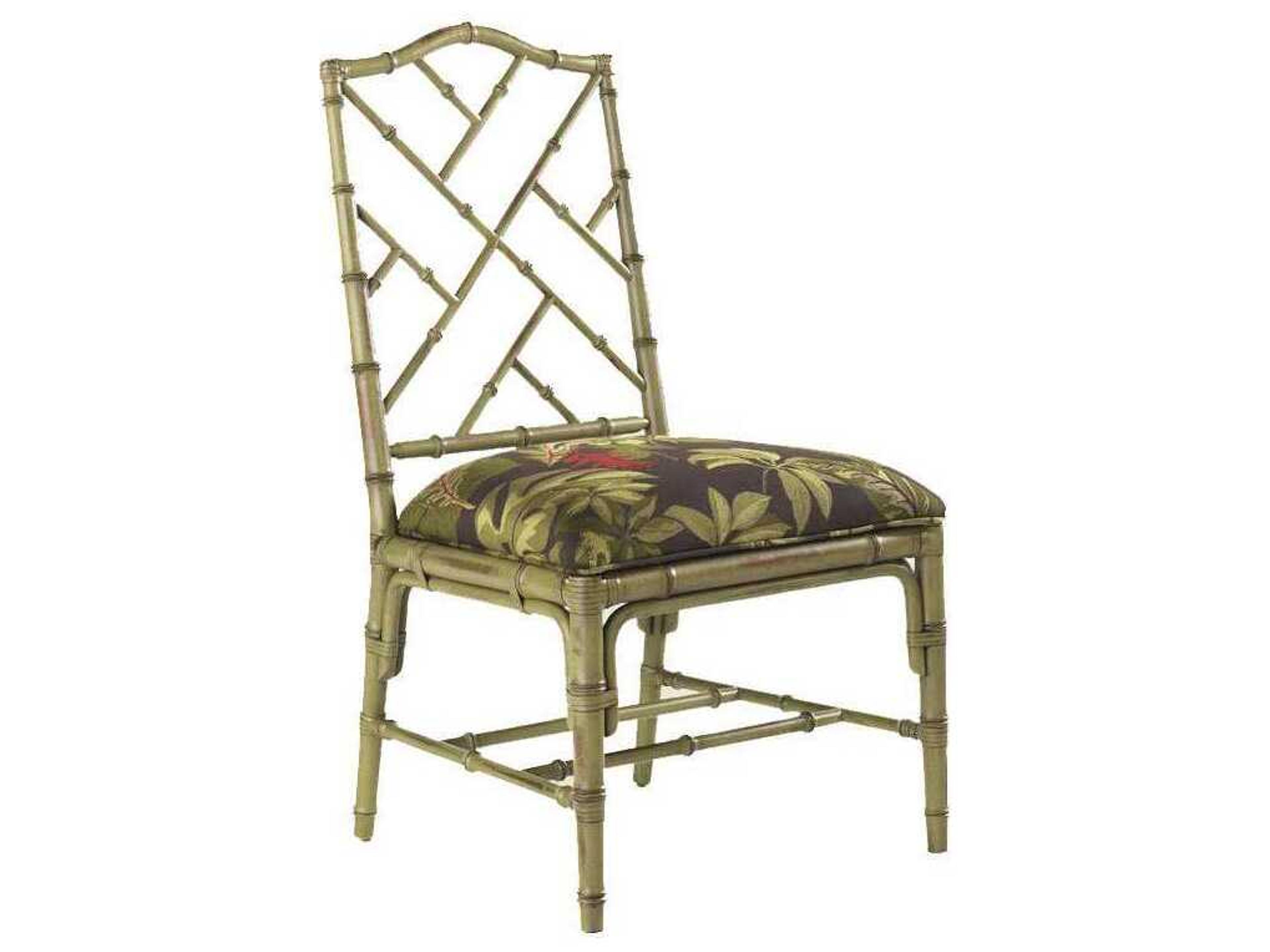 Island Estate Bamboo Wood Green Upholstered Armless Dining Chair