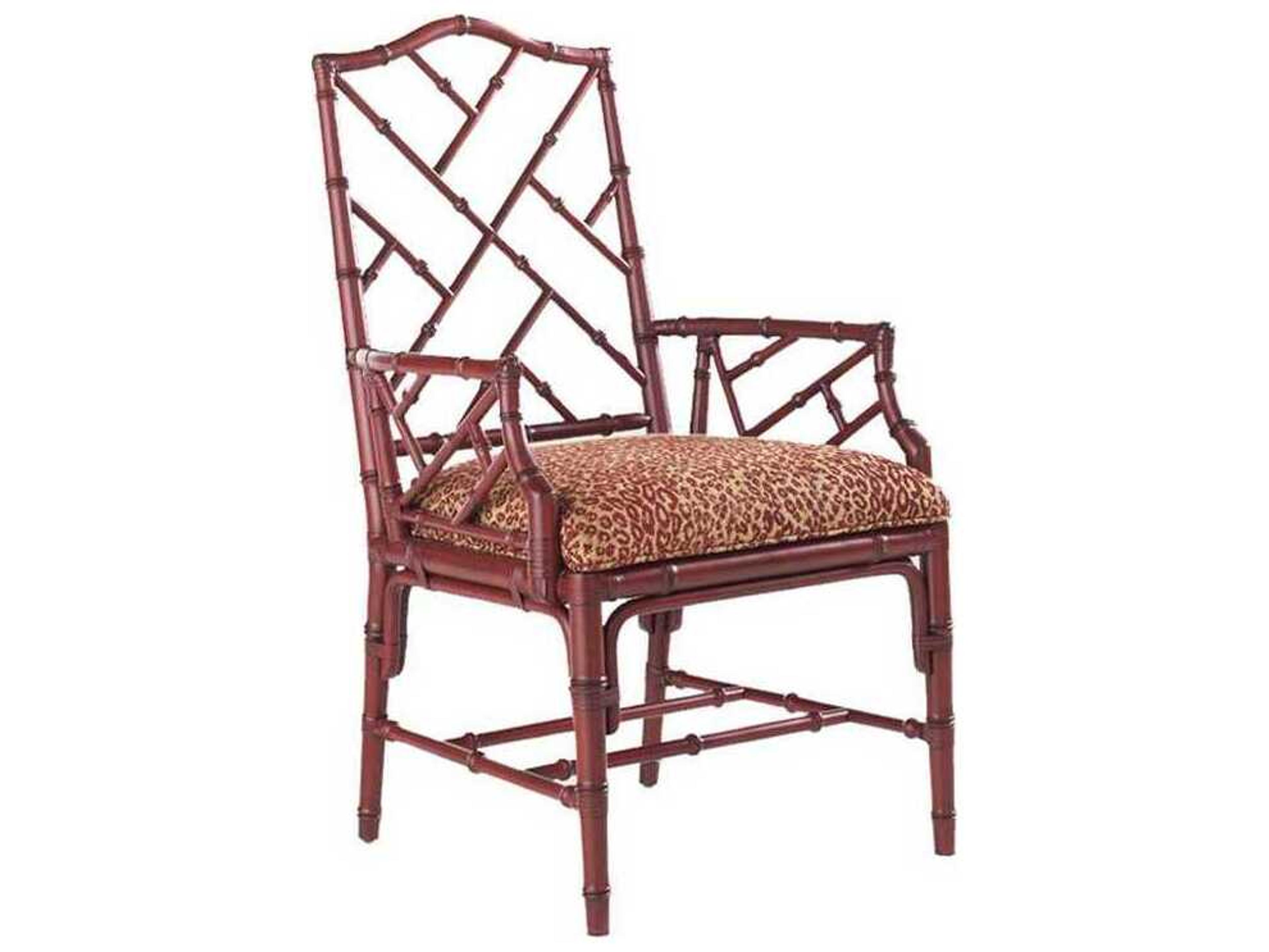 Tommy Bahama Island Estate Bamboo Wood Red Upholstered Arm Dining Chair