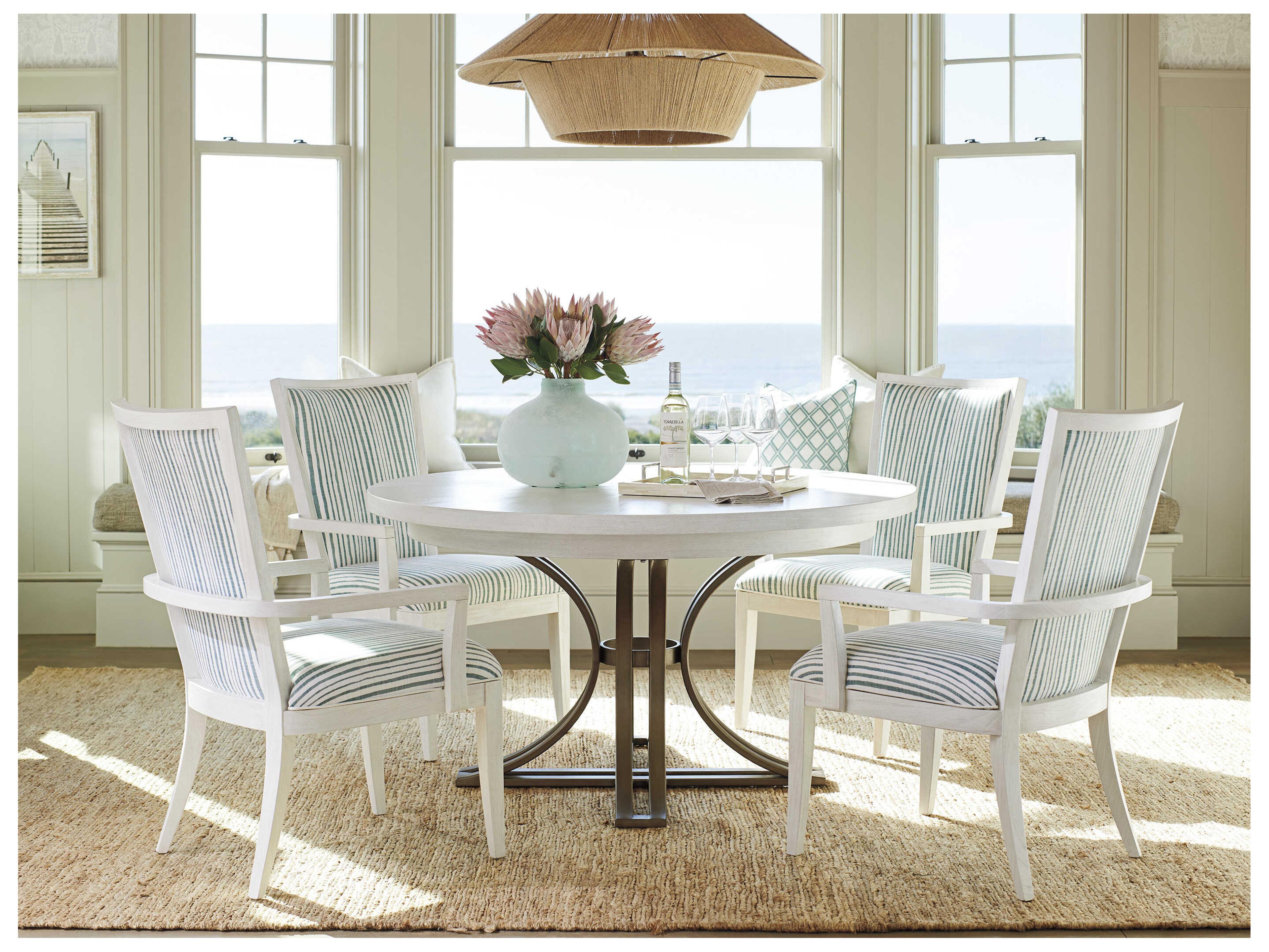 Tommy Bahama Ocean Breeze White Upholstered Sea Winds Arm Dining Chair