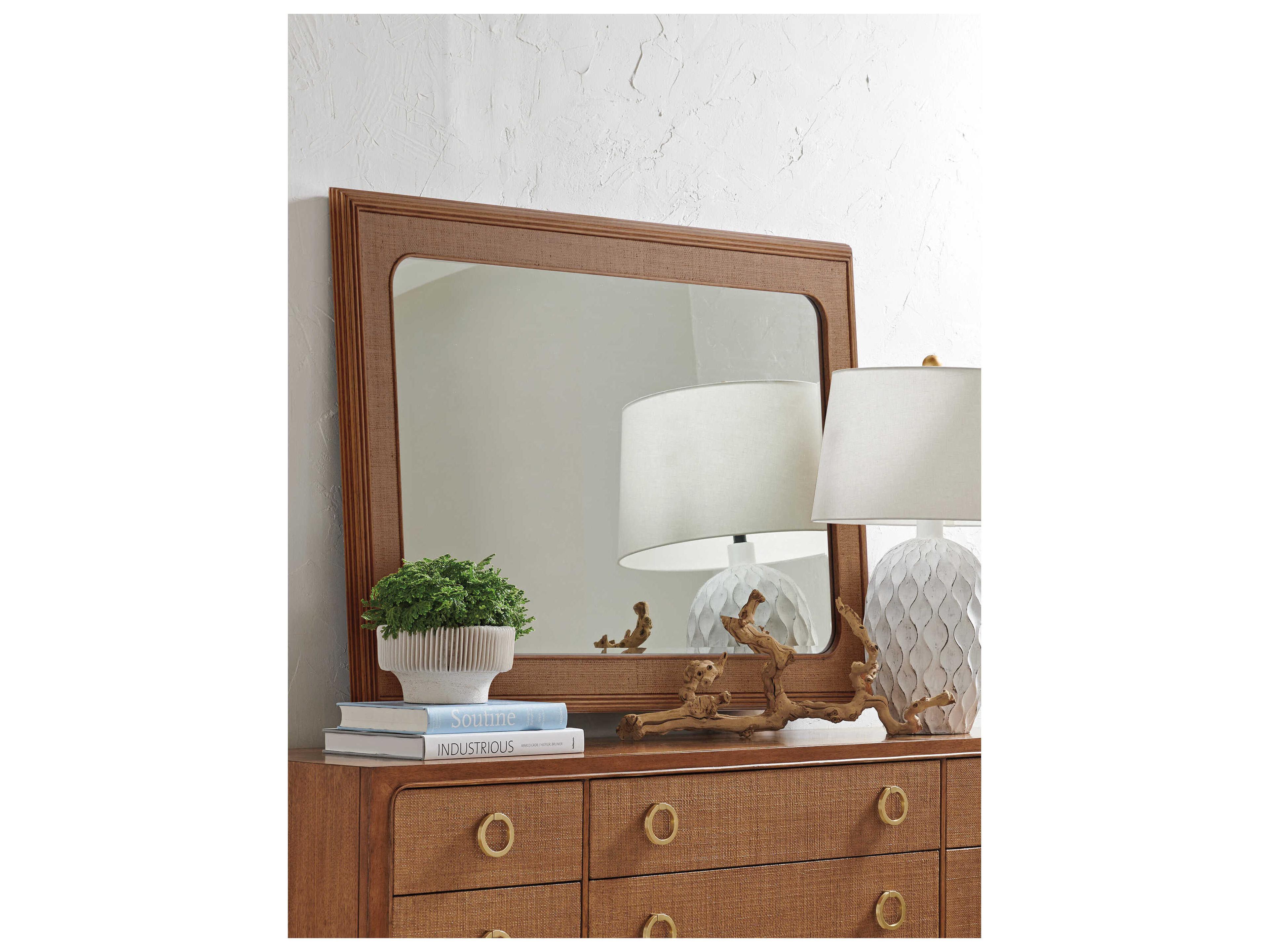 Tommy Bahama Palm Desert Wood Framed Raffia Rectangular Wall Mirror