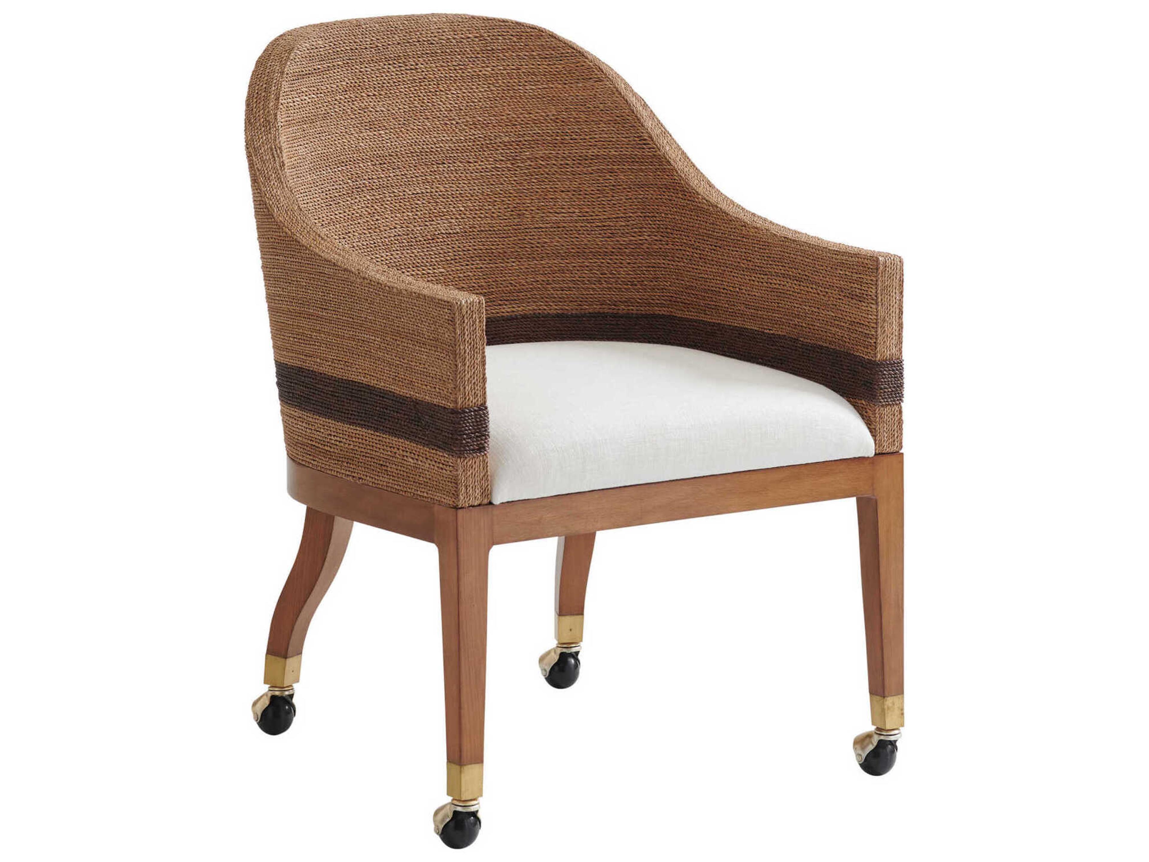 Palm Desert Dorian Woven Dining Arm Chair With Casters