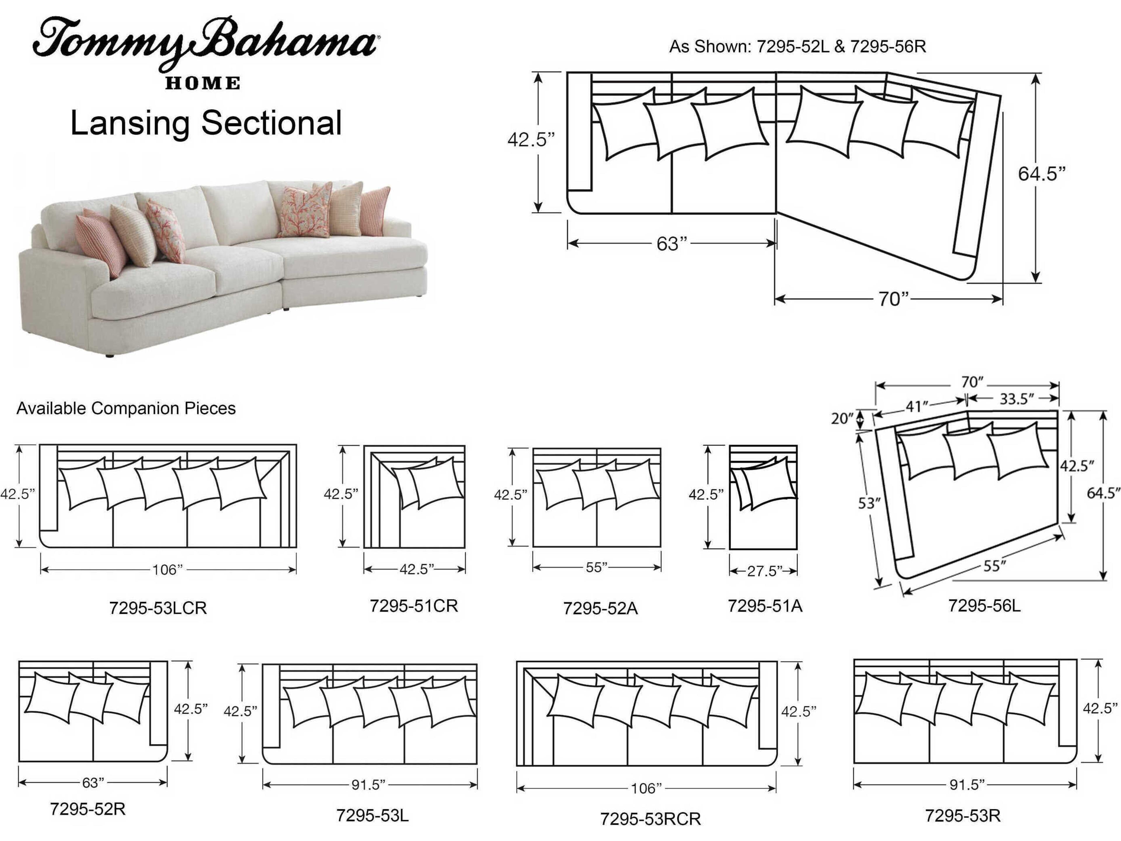 Tommy Bahama Palm Desert White Upholstered RAF Lansing Sectional Sofa