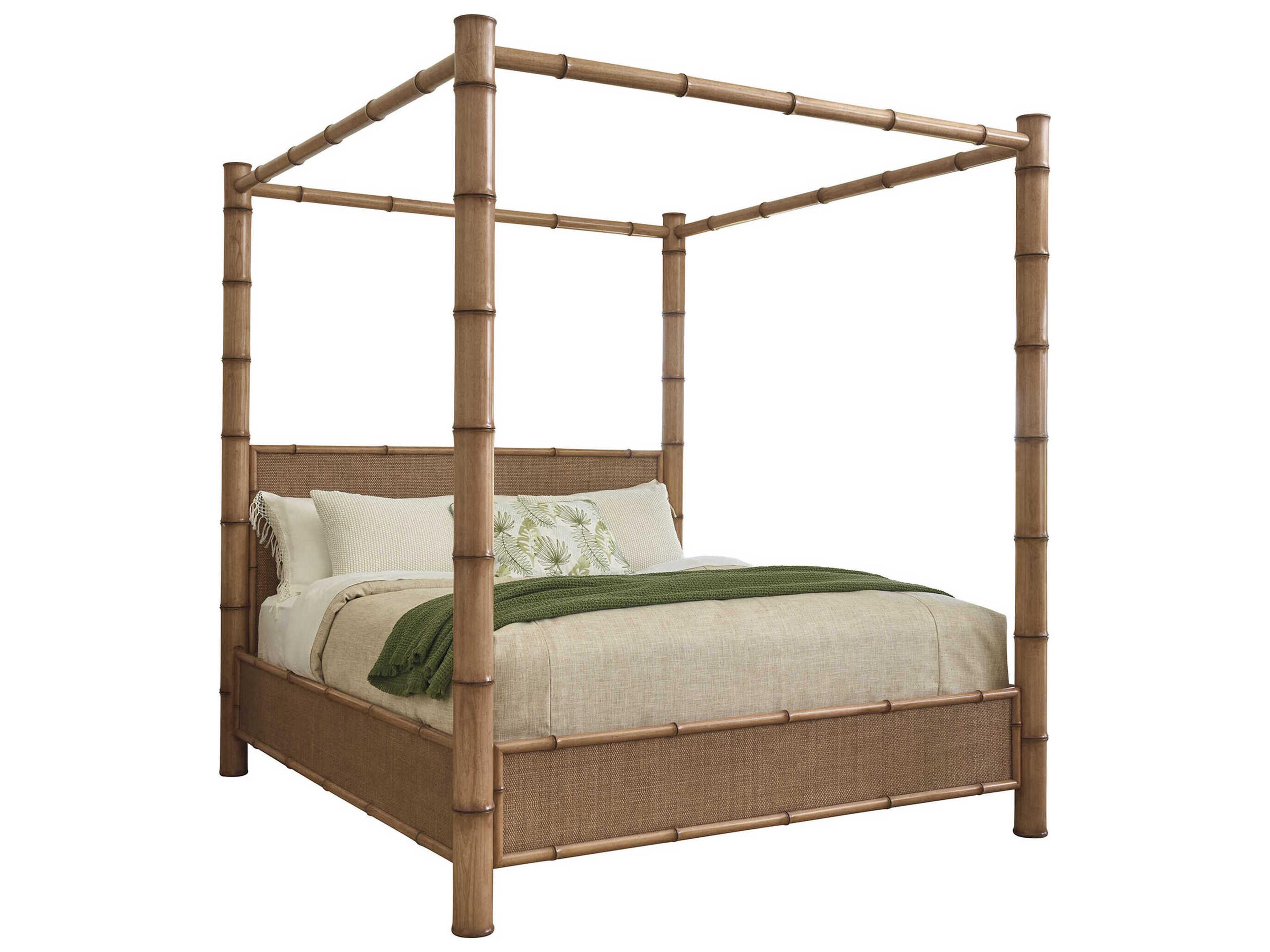 Key Biscayne Brown Bamboo Wood California King Poster Bed