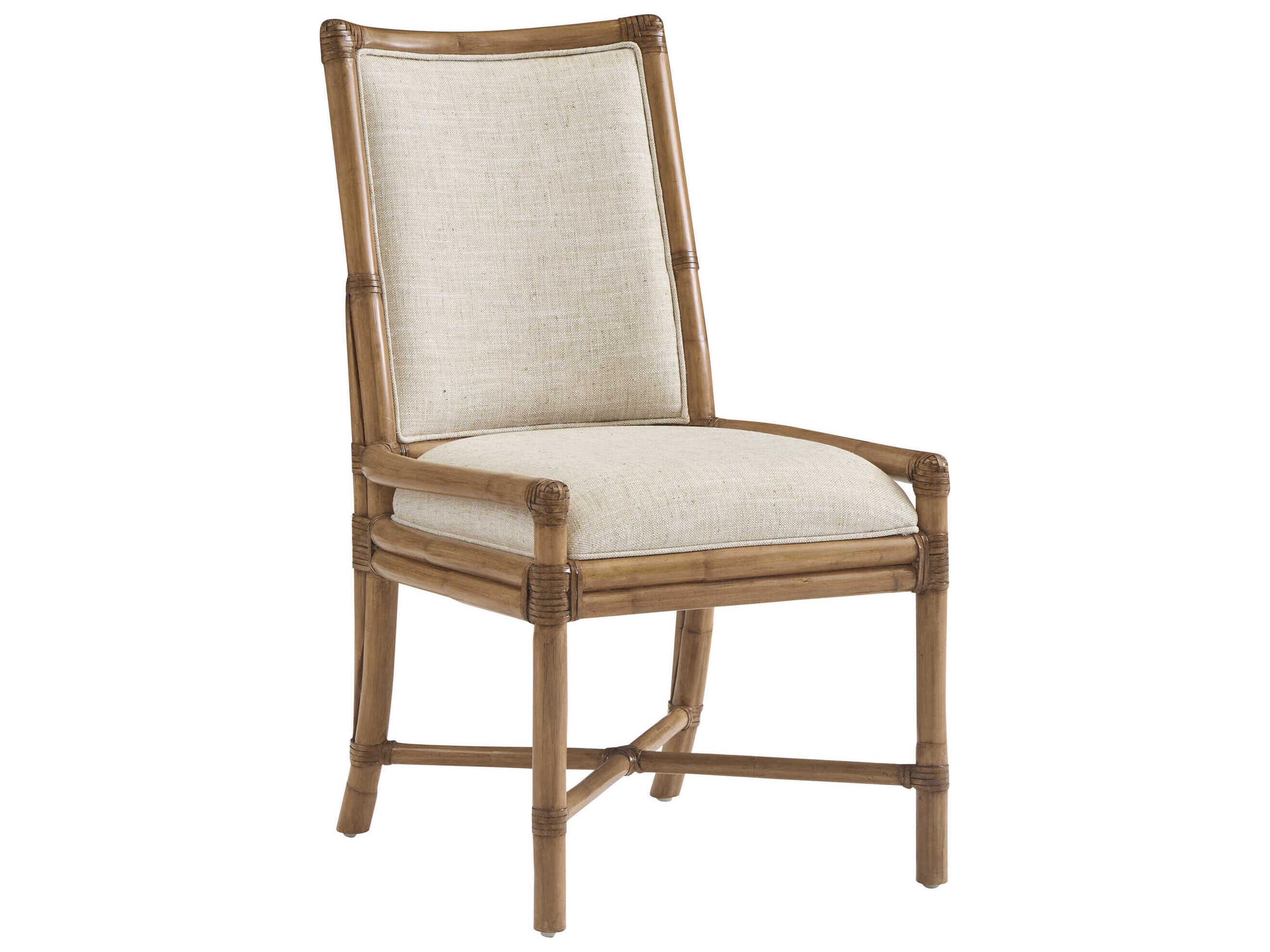 Key Biscayne Rattan Beige Upholstered Arm Dining Chair