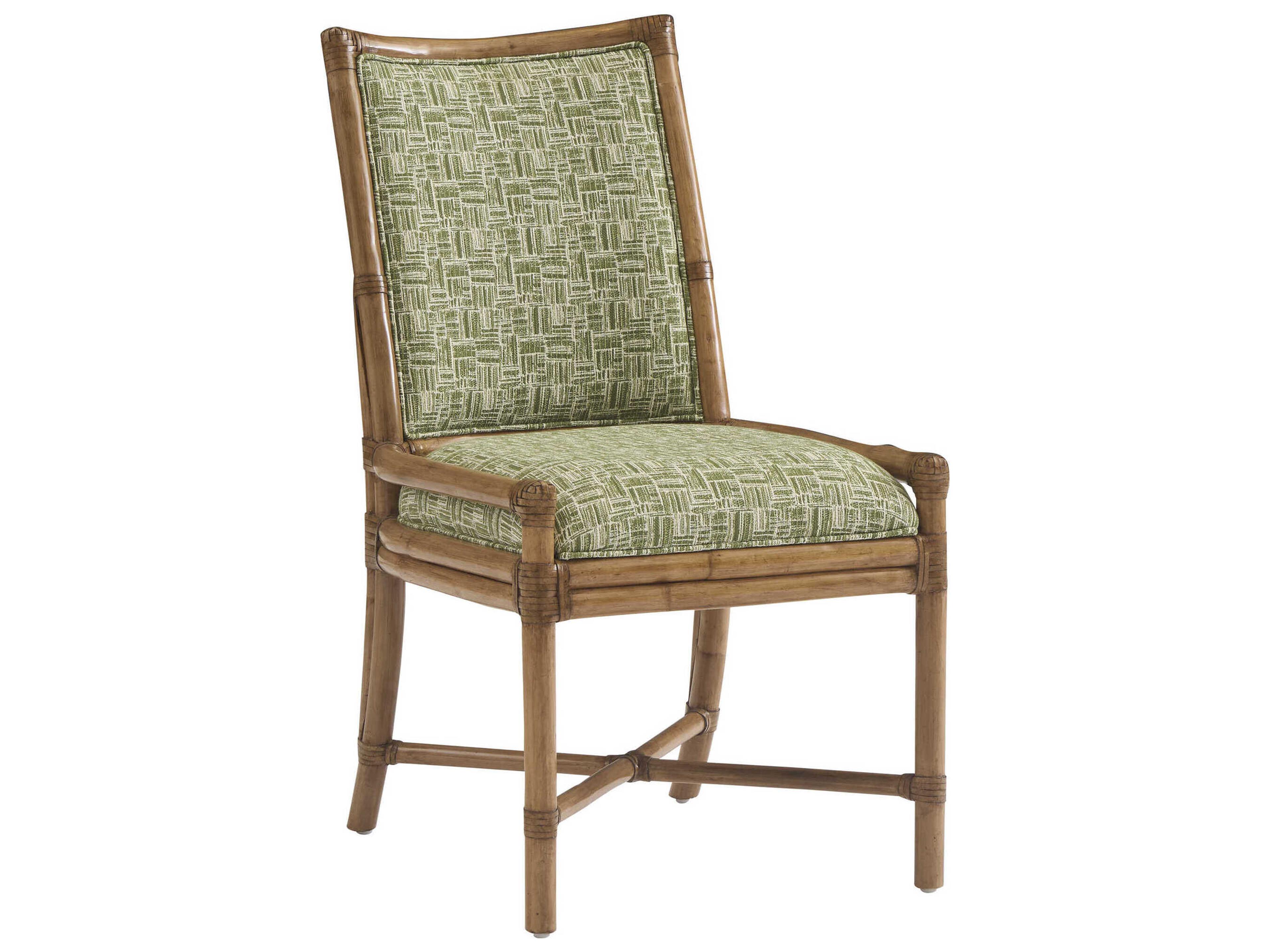 Key Biscayne Rattan Brown Upholstered Arm Dining Chair