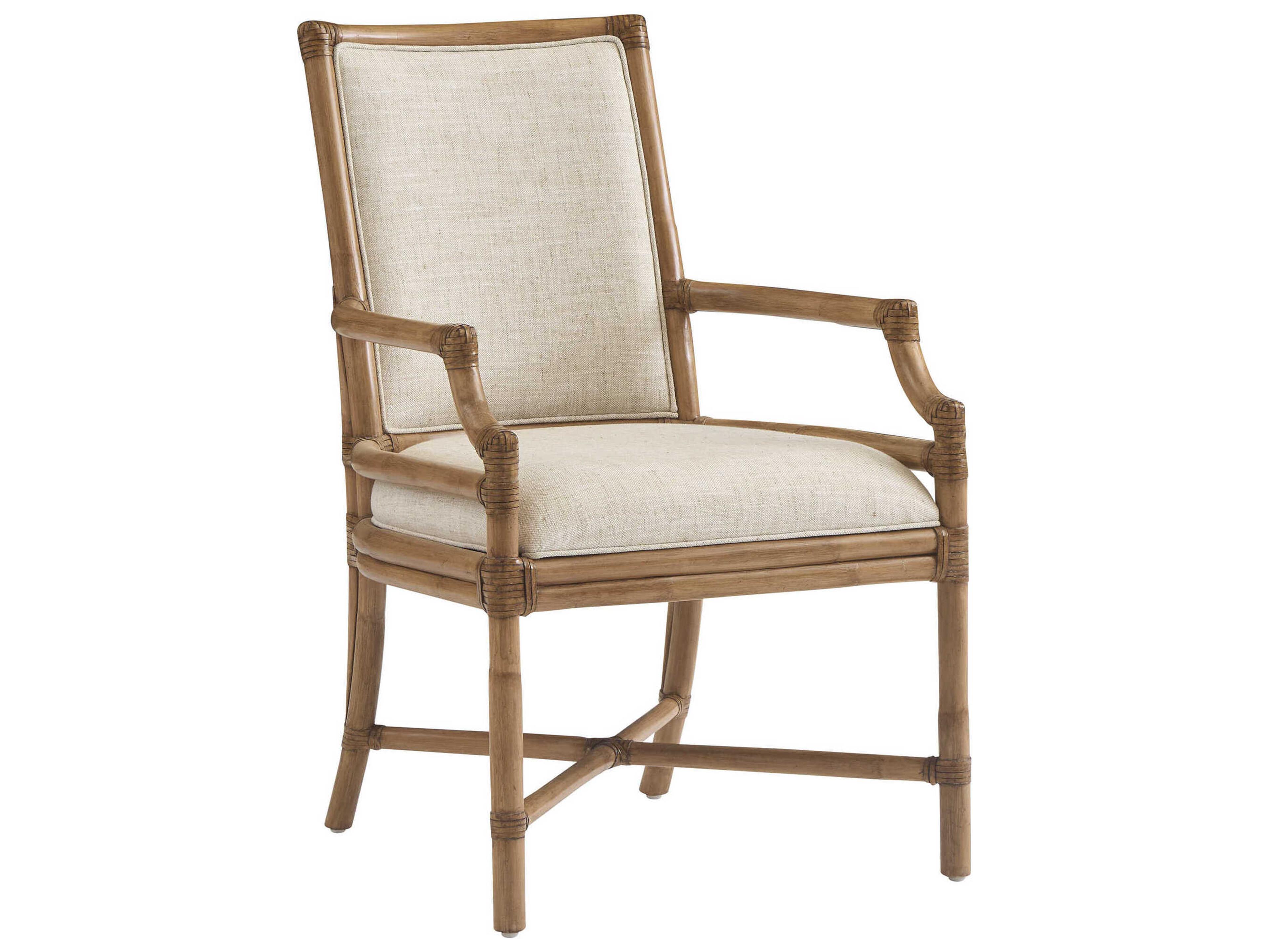 Key Biscayne Rattan Beige Upholstered Arm Dining Chair