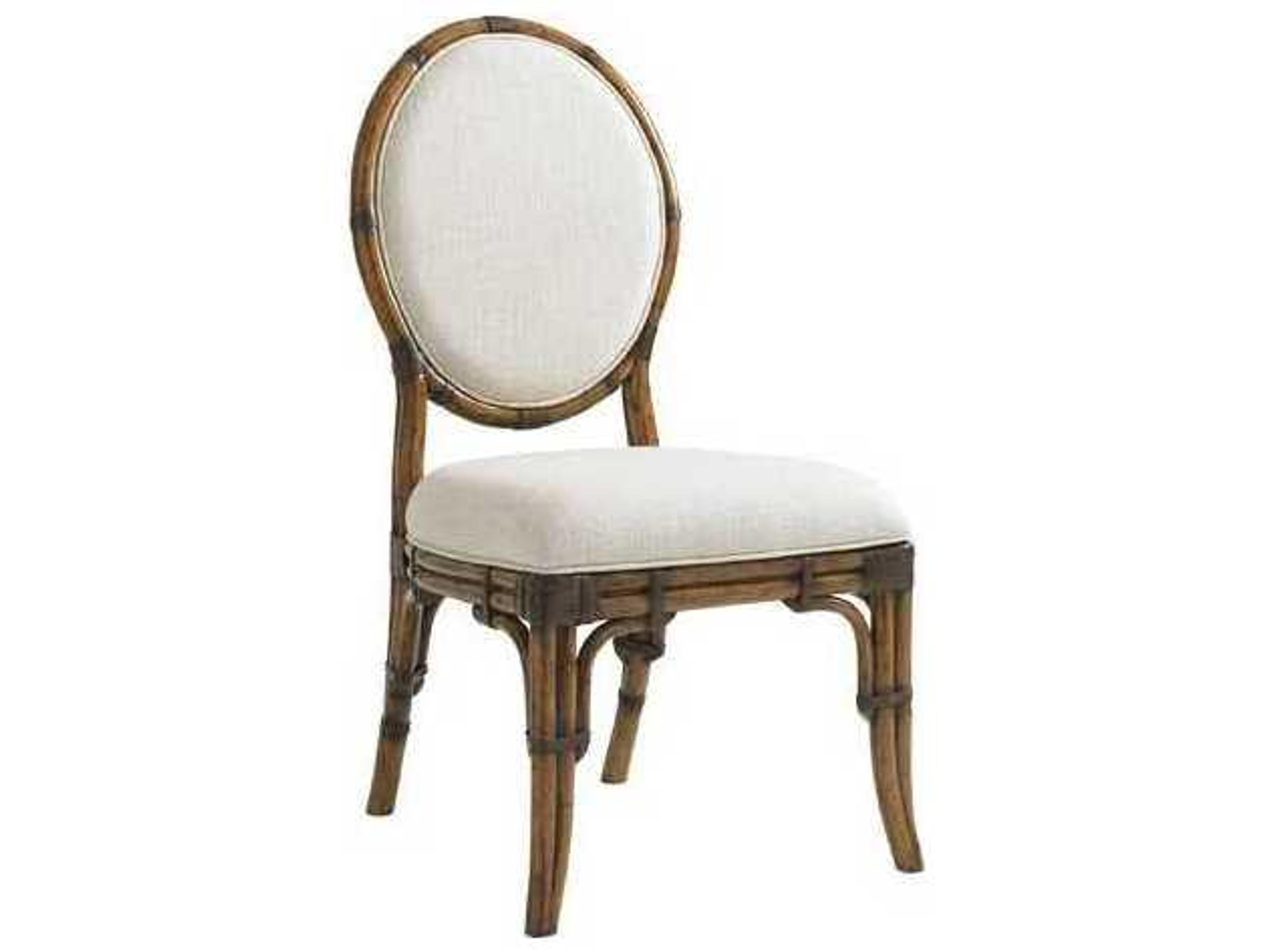 Tommy Bahama Bali Hai Rattan White Upholstered Armless Dining Chair