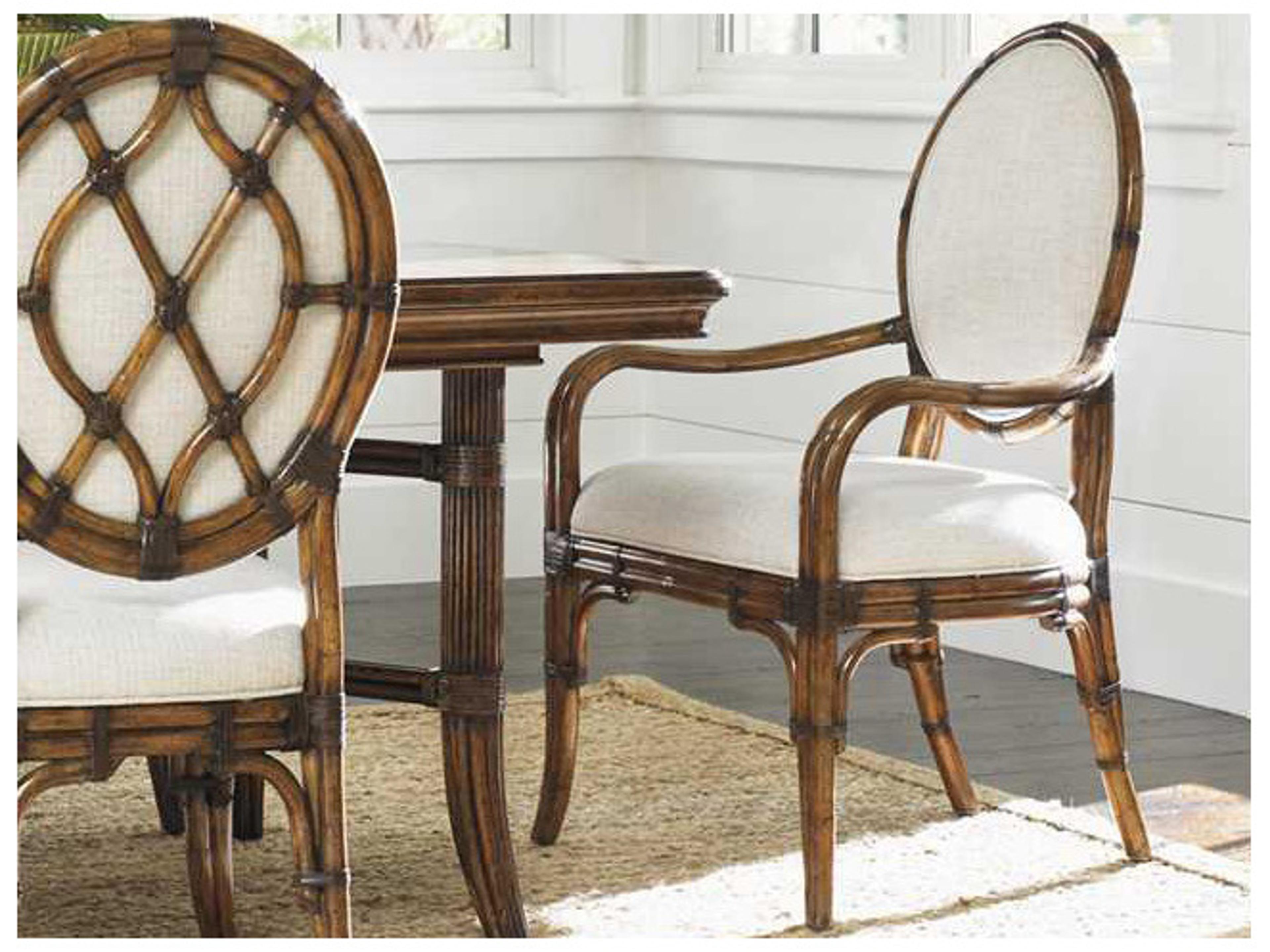 Tommy Bahama Bali Hai Rattan White Upholstered Arm Dining Chair