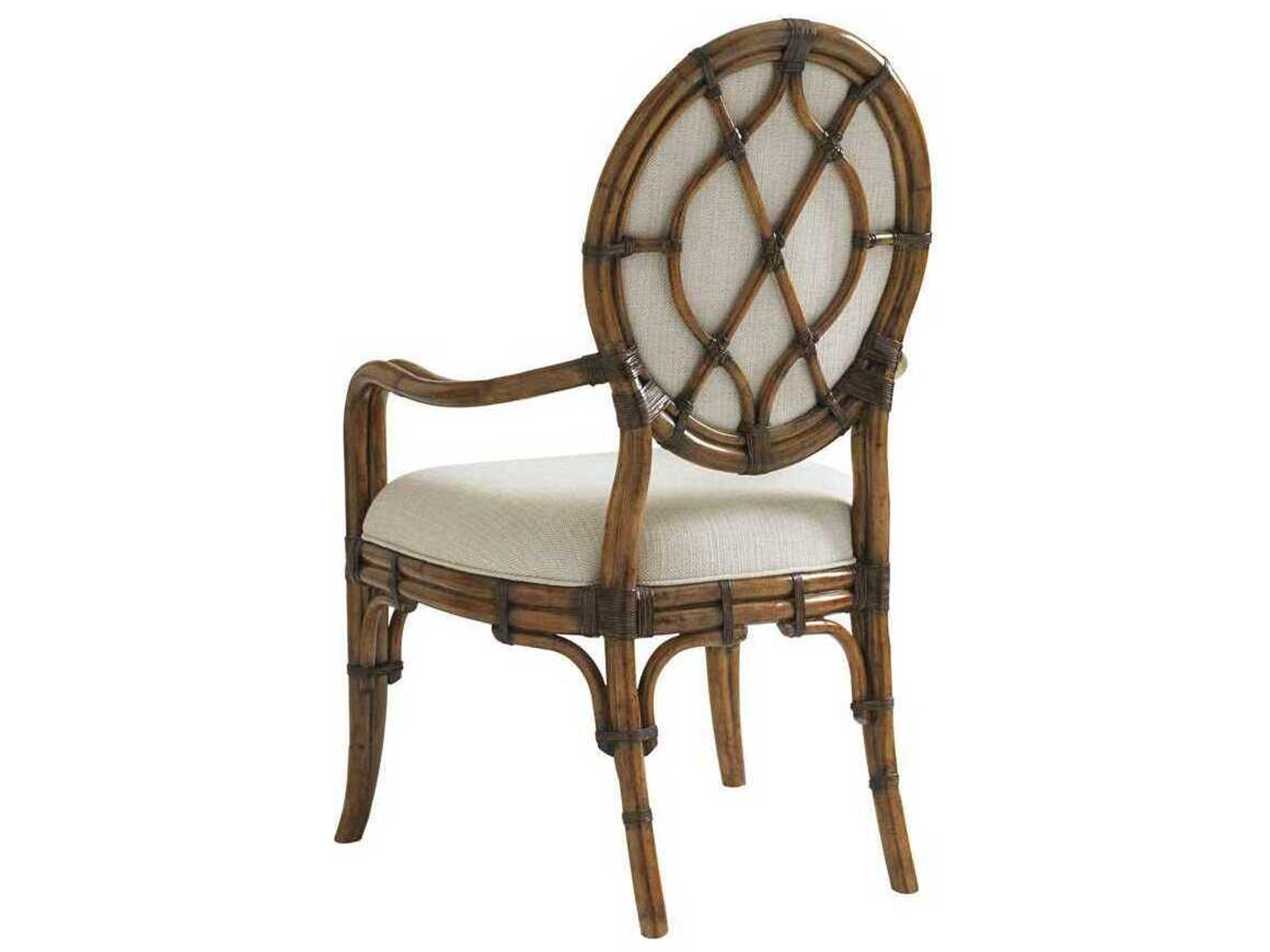 Tommy Bahama Bali Hai Rattan White Upholstered Arm Dining Chair