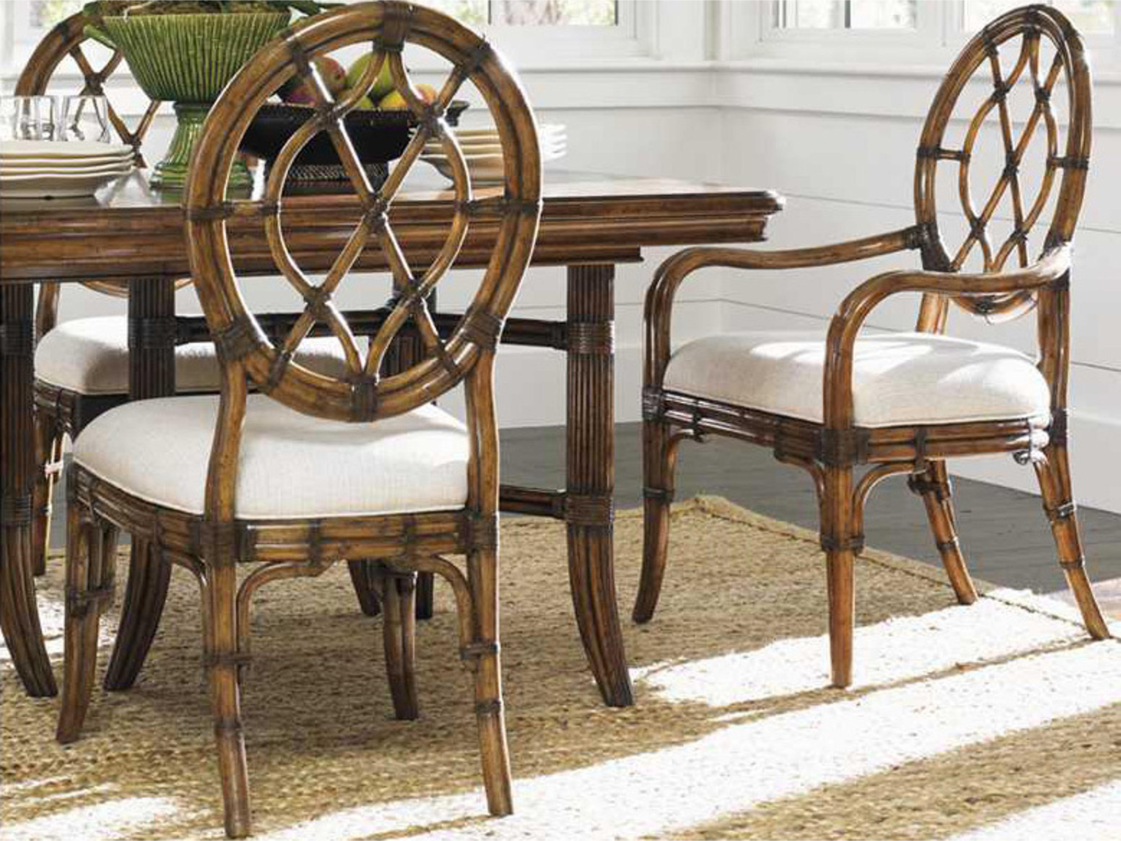 Tommy Bahama Bali Hai Rattan White Upholstered Armless Dining Chair