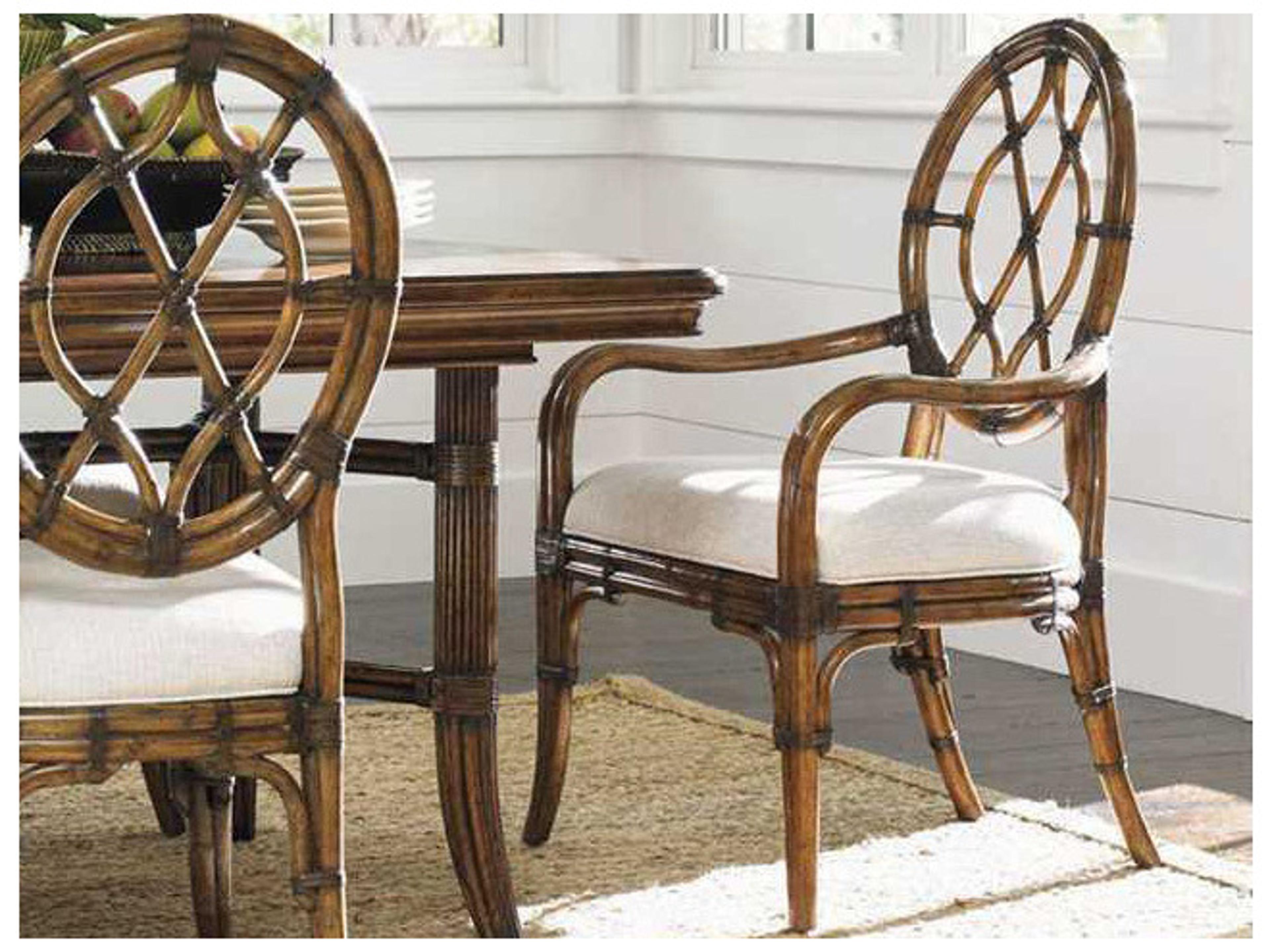 Tommy Bahama Bali Hai Rattan White Upholstered Arm Dining Chair