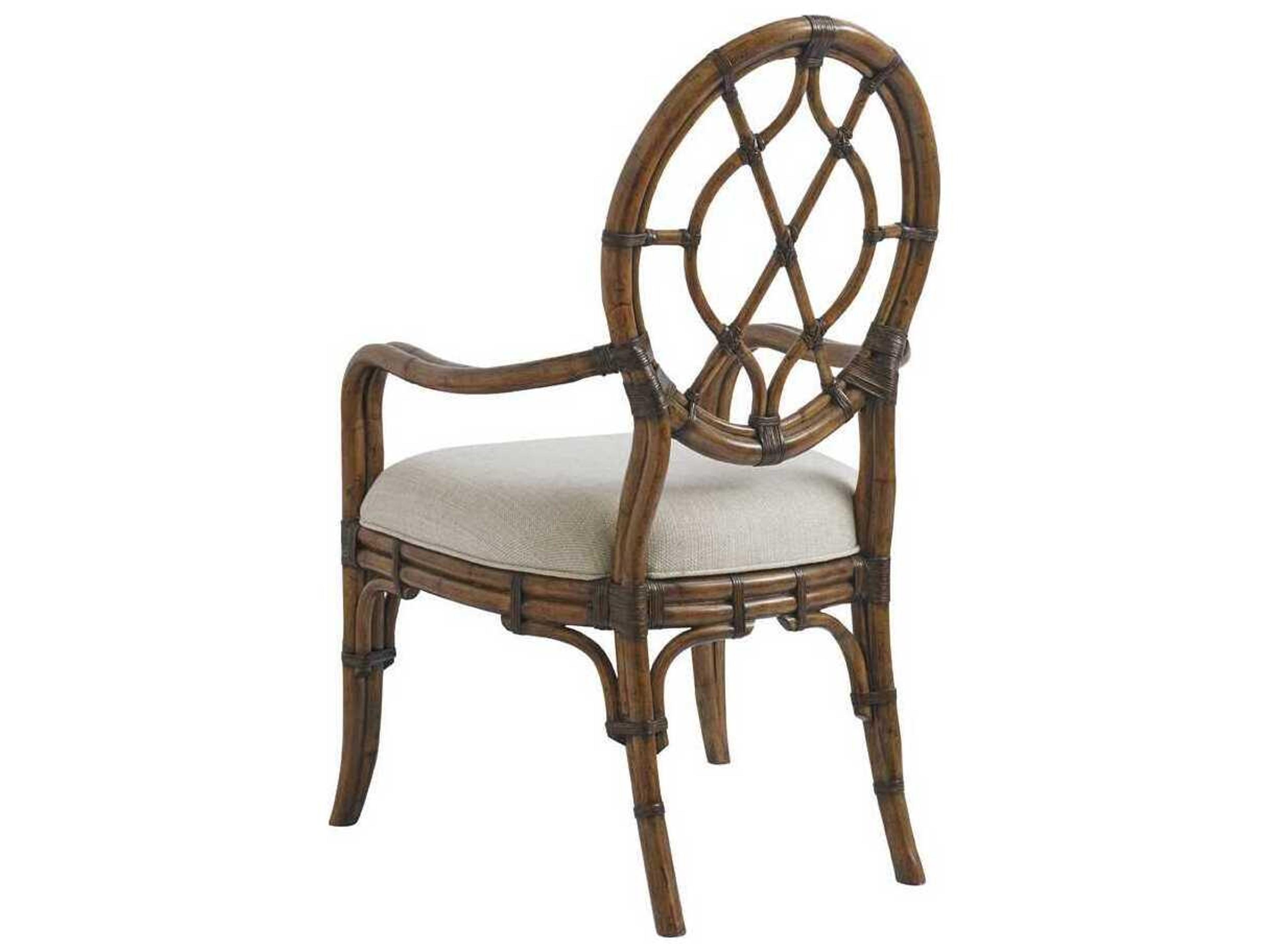 Tommy Bahama Bali Hai Rattan White Upholstered Arm Dining Chair