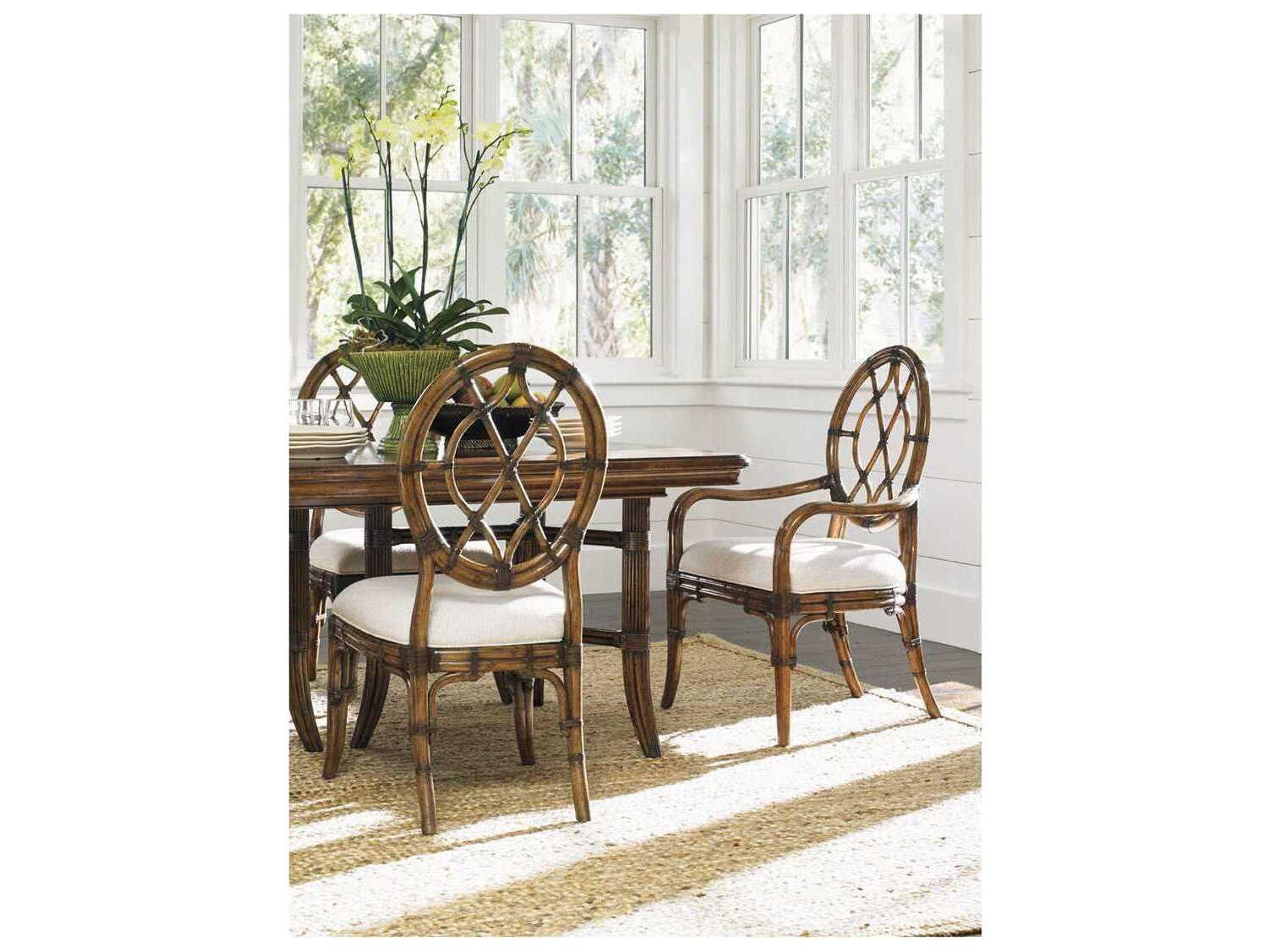 Tommy Bahama Bali Hai Rattan White Upholstered Arm Dining Chair