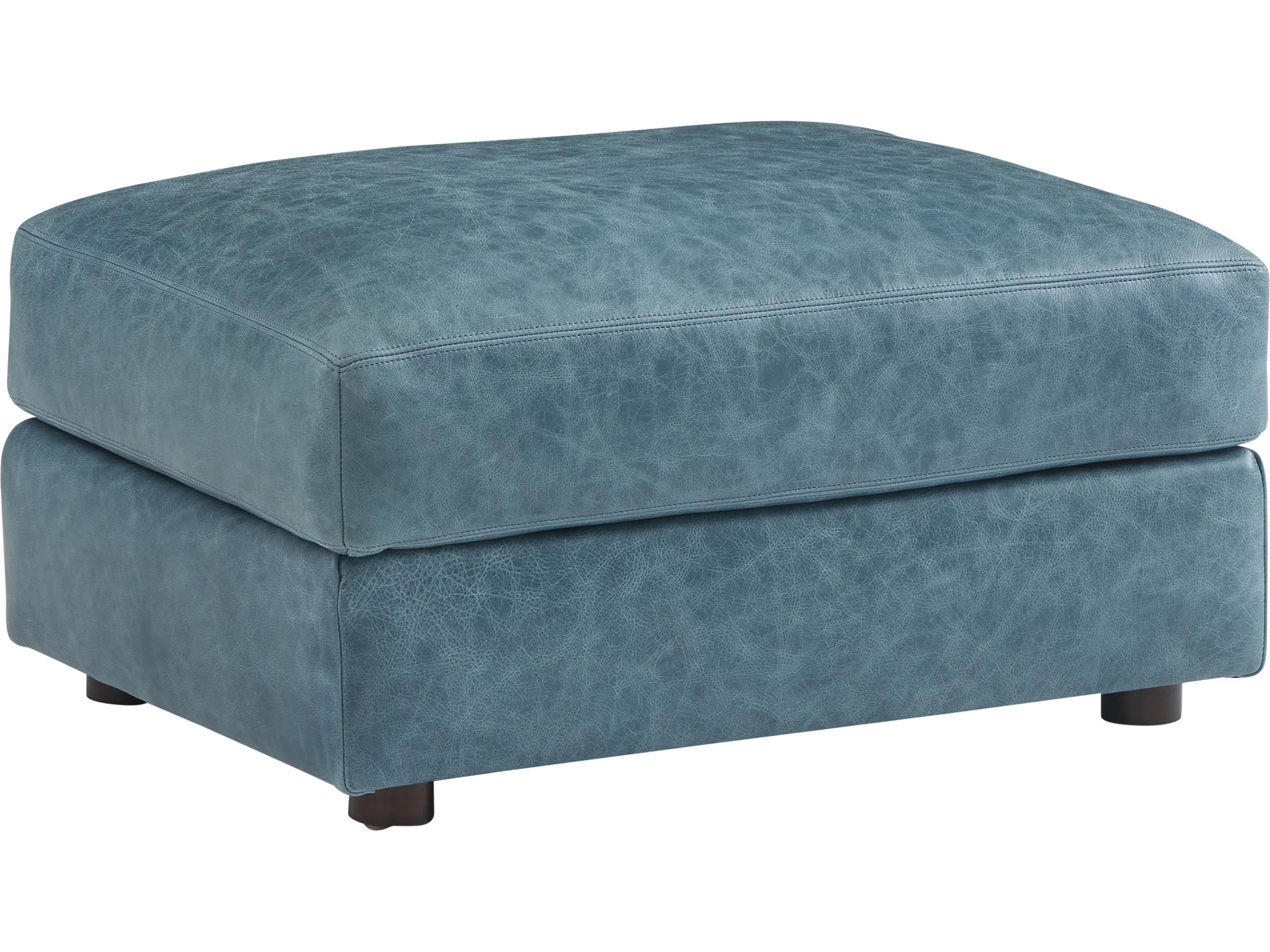 Key Biscayne Blue Leather Ottoman