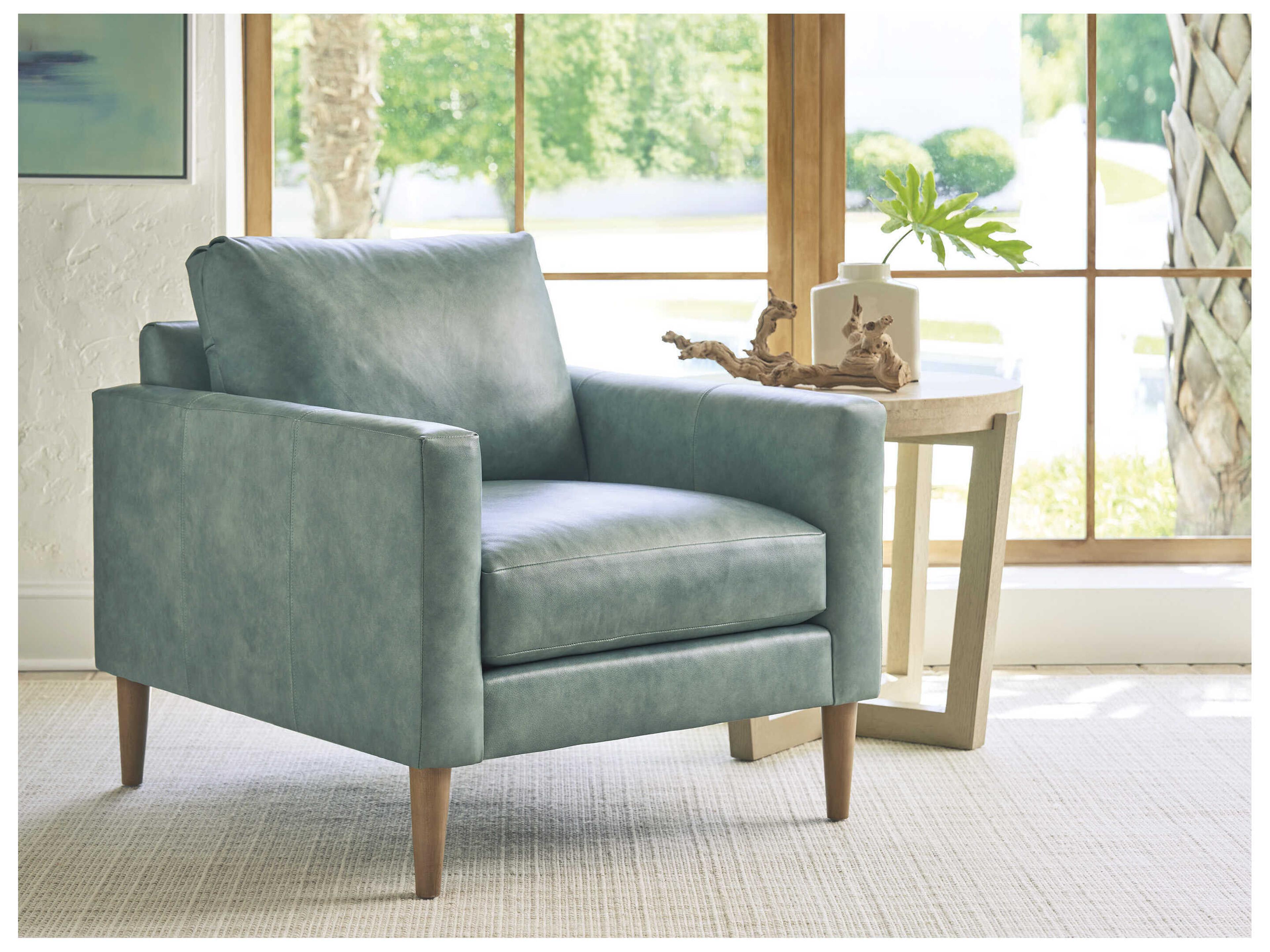 Tommy Bahama Sunset Key Gray Leather Accent Chair