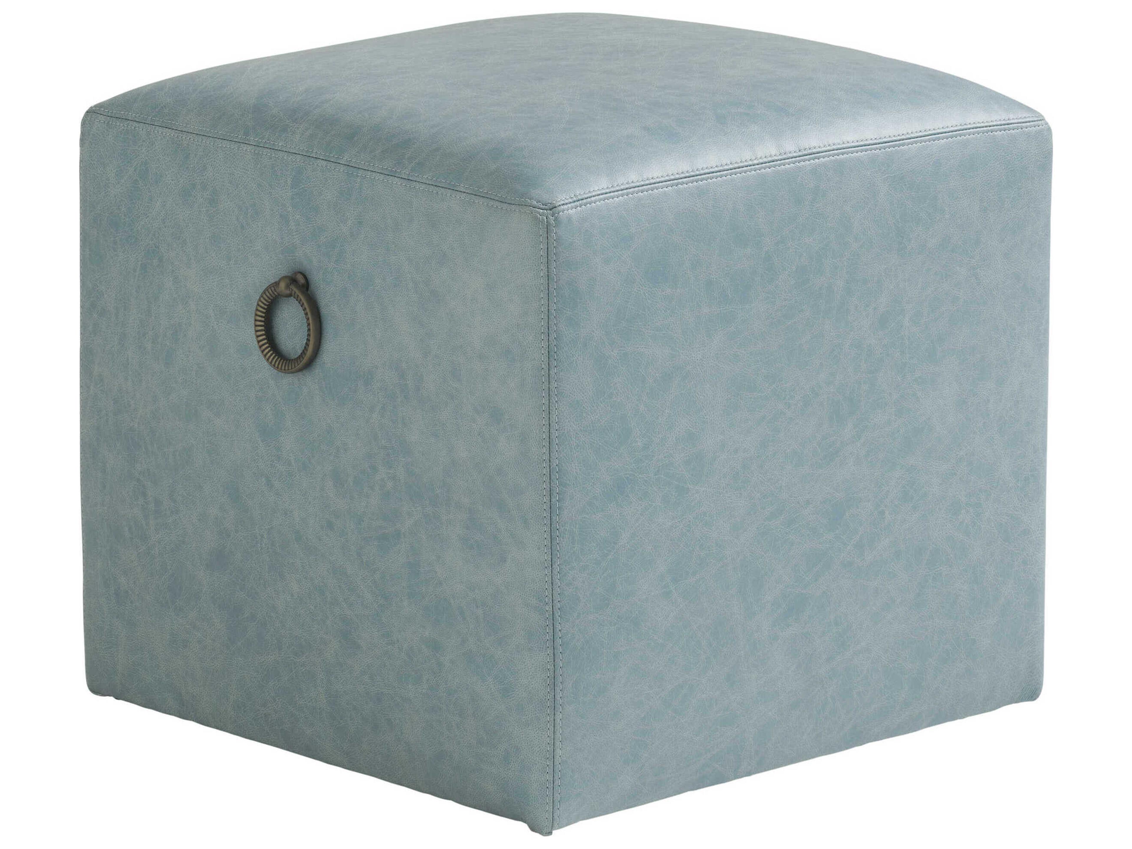 Ocean Breeze Blue Leather Ottoman