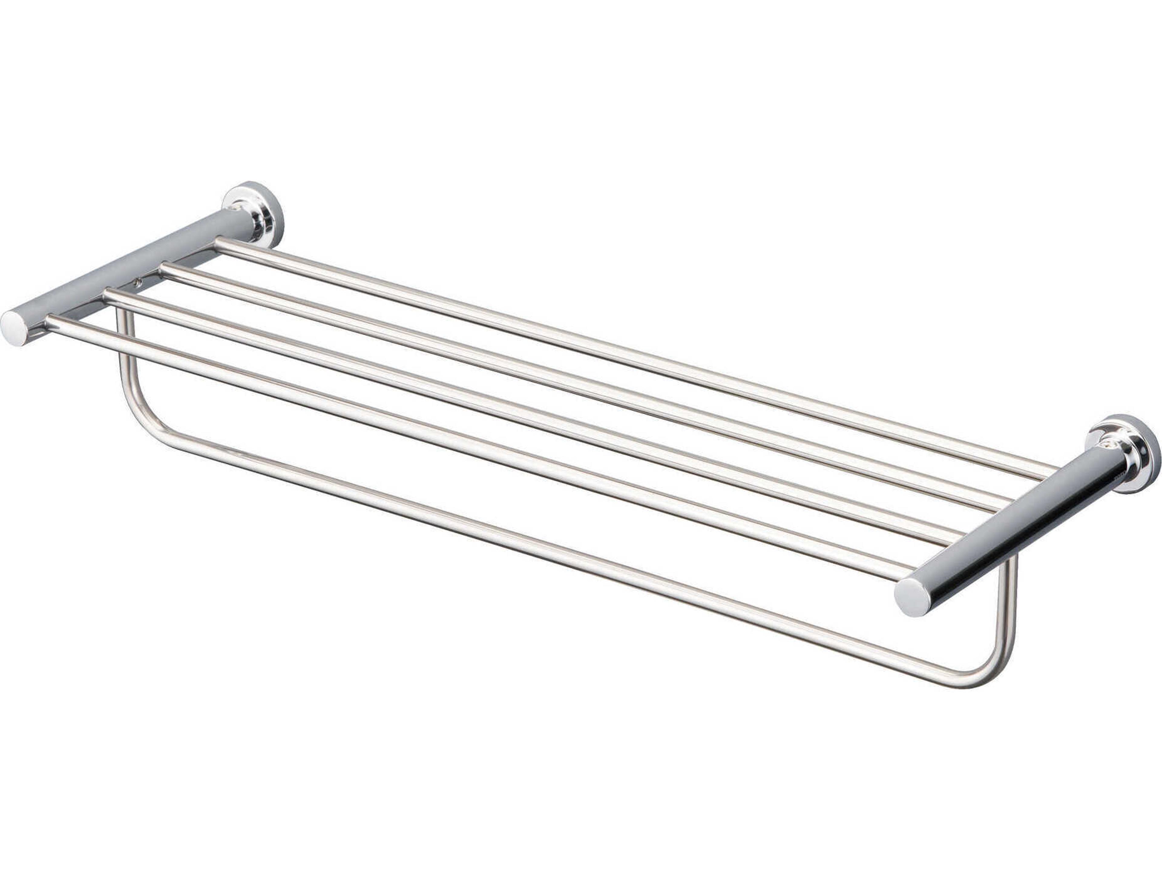 L-Series Polished Chrome Round Towel Shelf with Hanging Bar