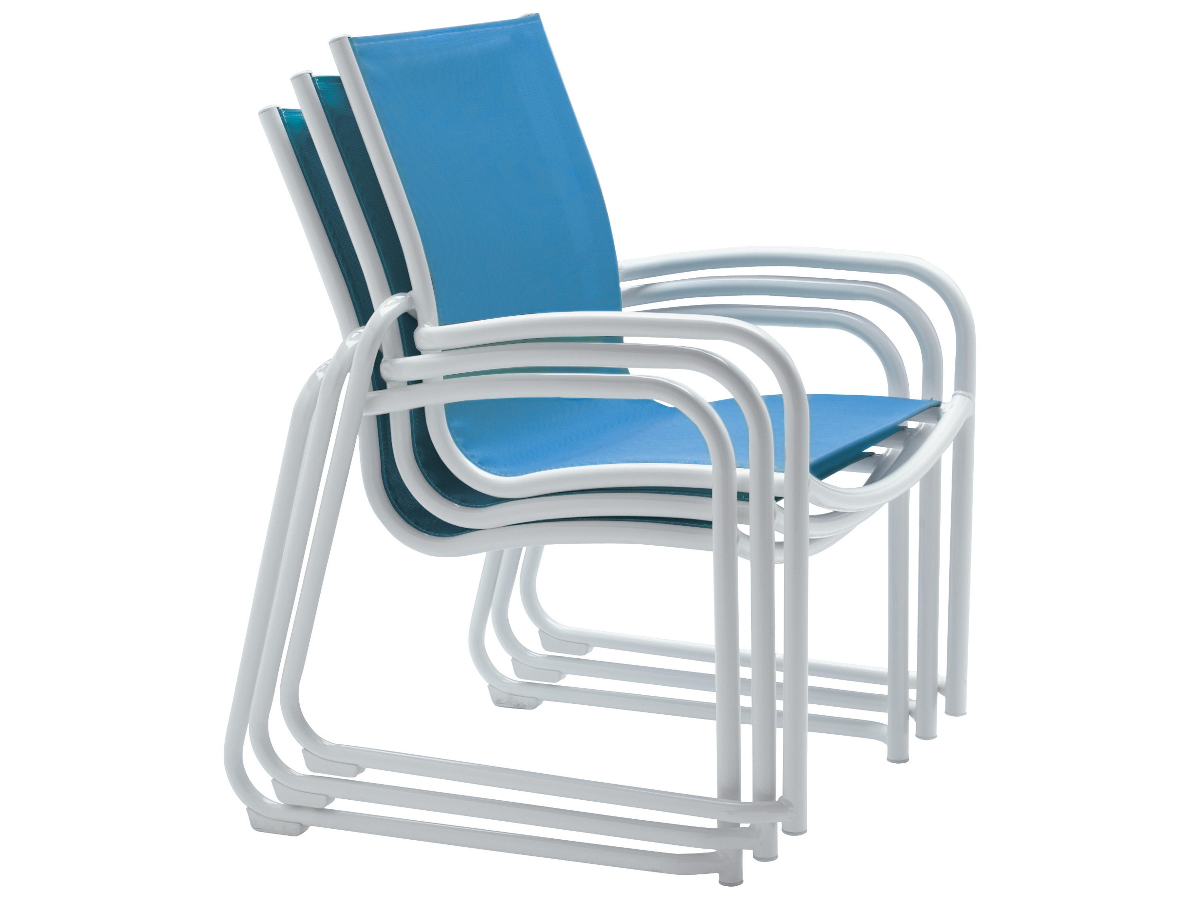 Tropitone Millennia Relaxed Sling Aluminum Stackable Sled Base Patio Dining Arm Chair