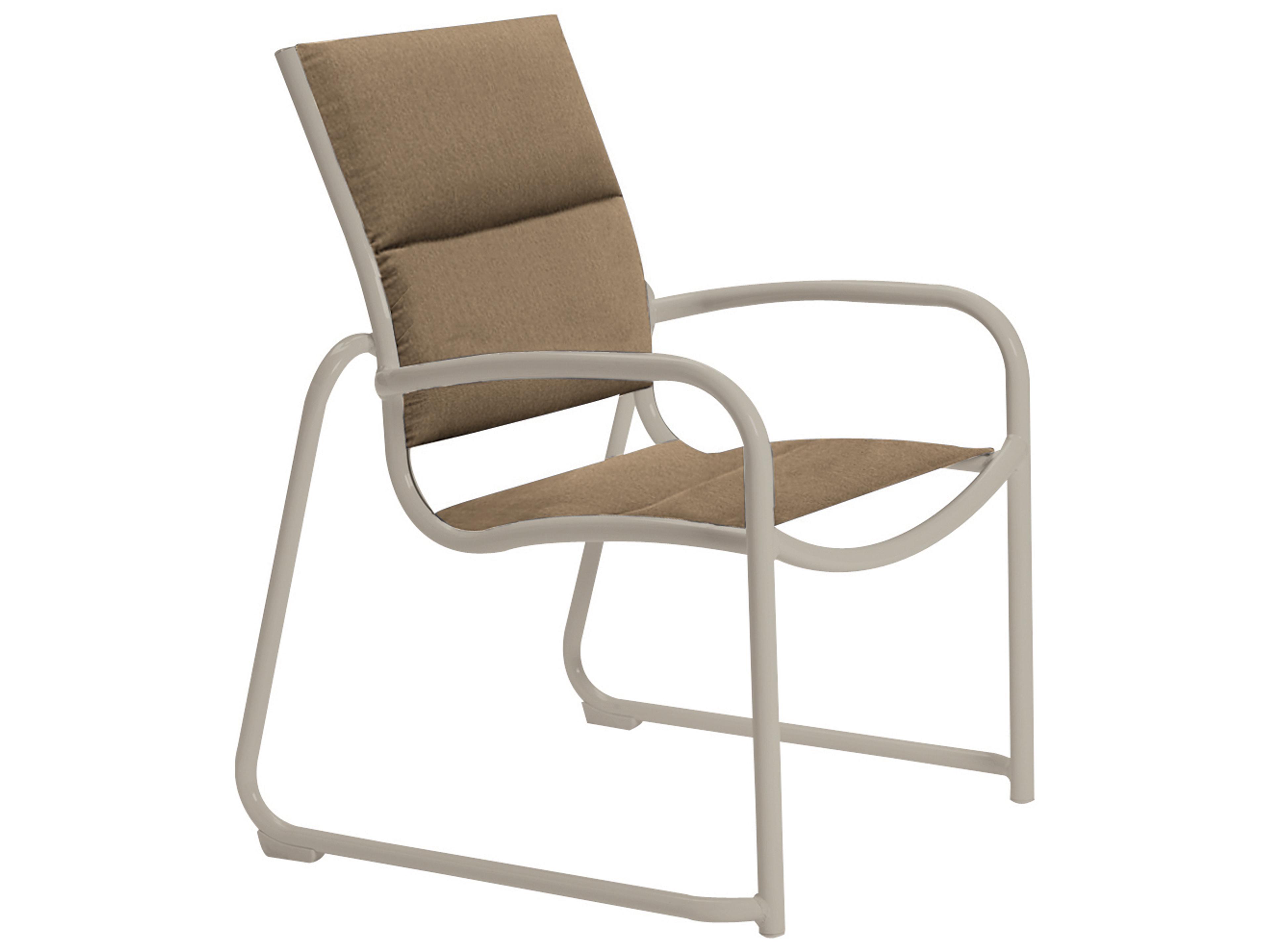 Millennia Padded Sling Aluminum Sled Base Outdoor Dining Arm Chair
