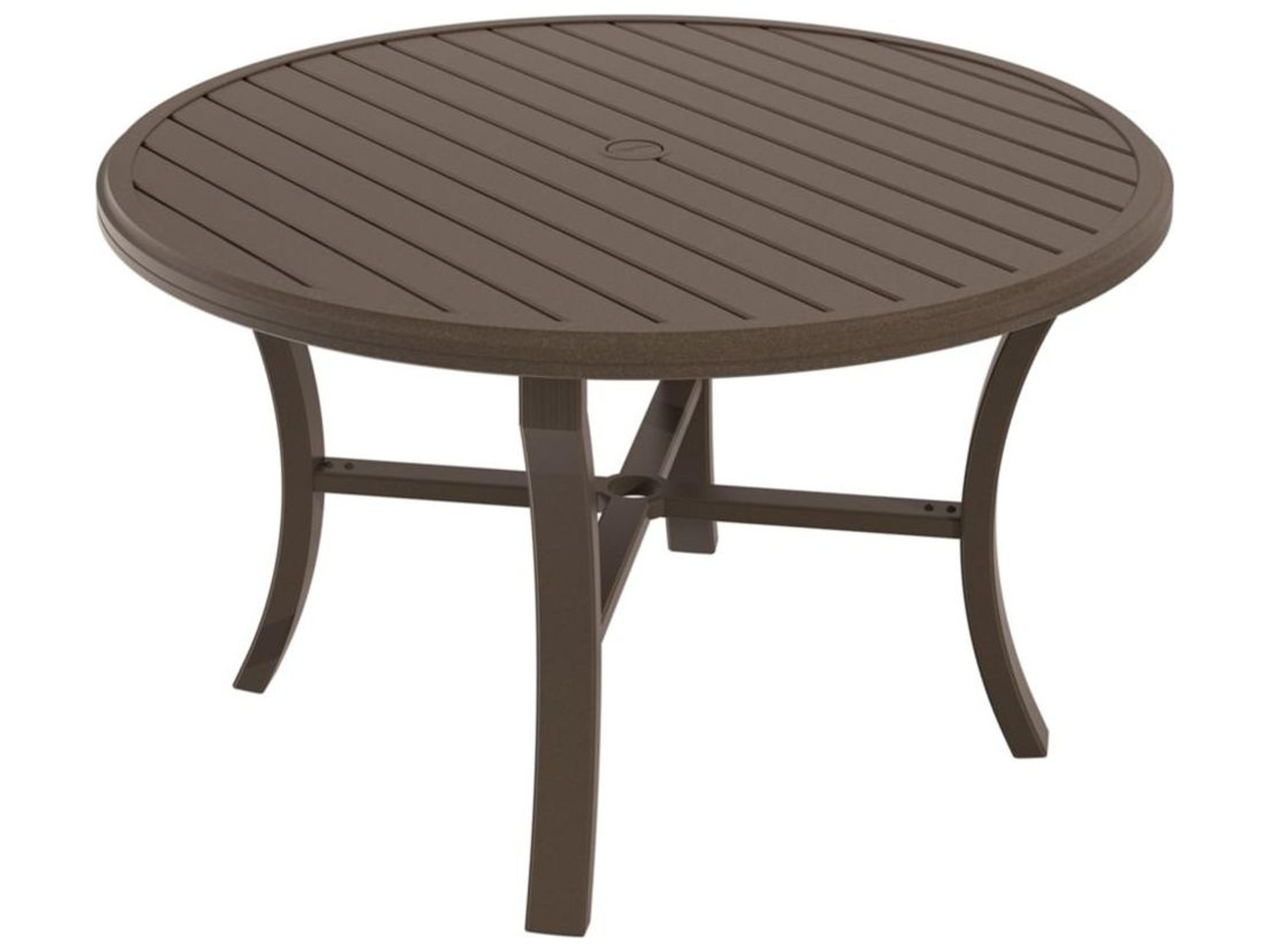 Banchetto Slat Aluminum Round Outdoor Patio Dining Table with Umbrella Hole