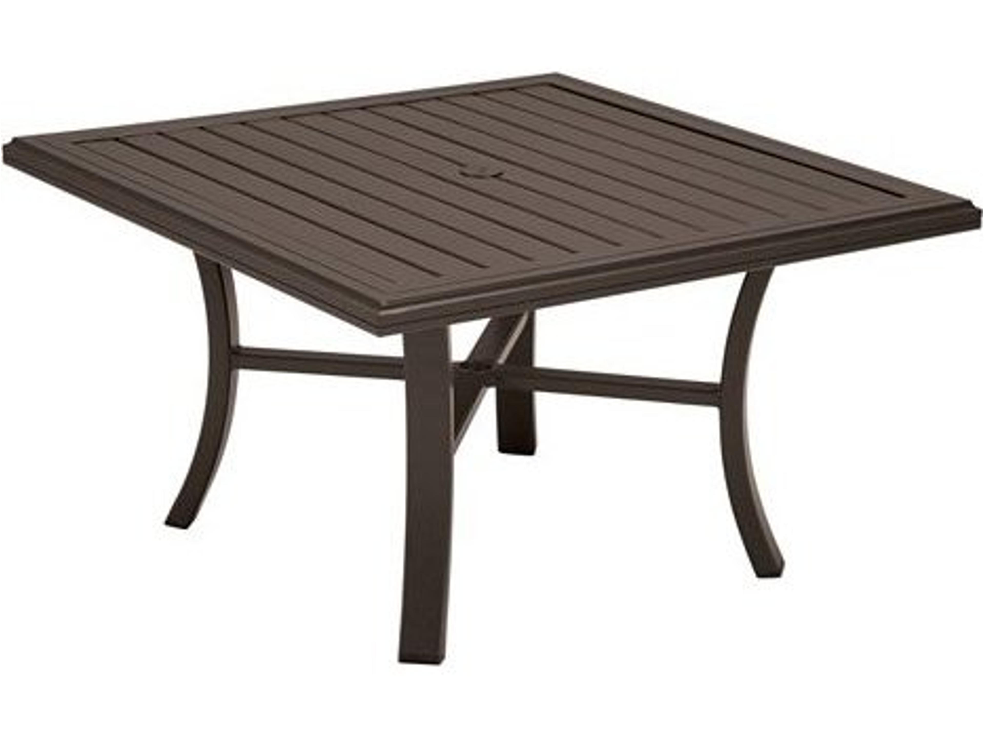 Banchetto Slat Aluminum Square Patio Chat Table with Umbrella Hole