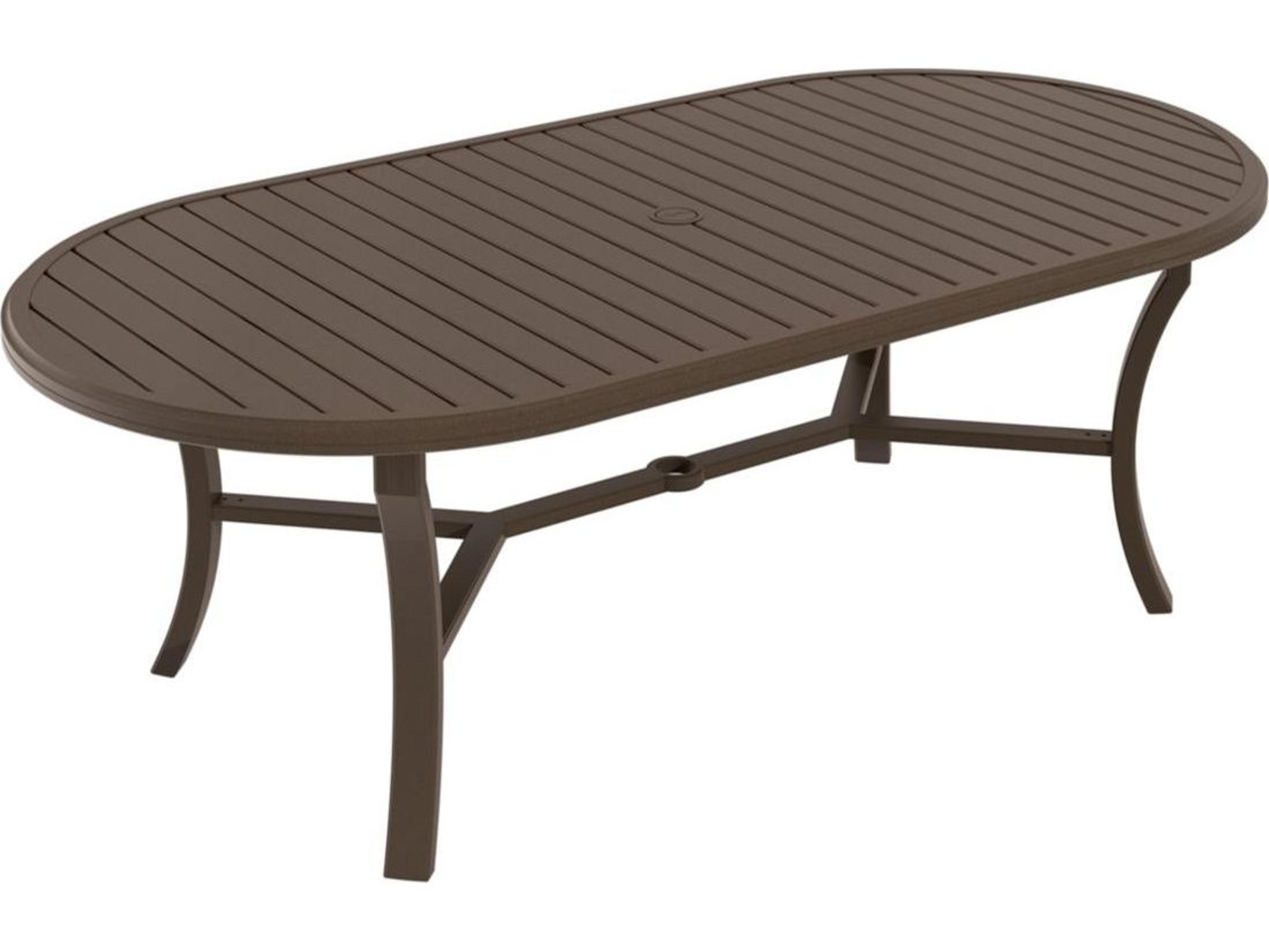 Banchetto Slat Aluminum Oval KD Patio Dining Table with Umbrella Hole