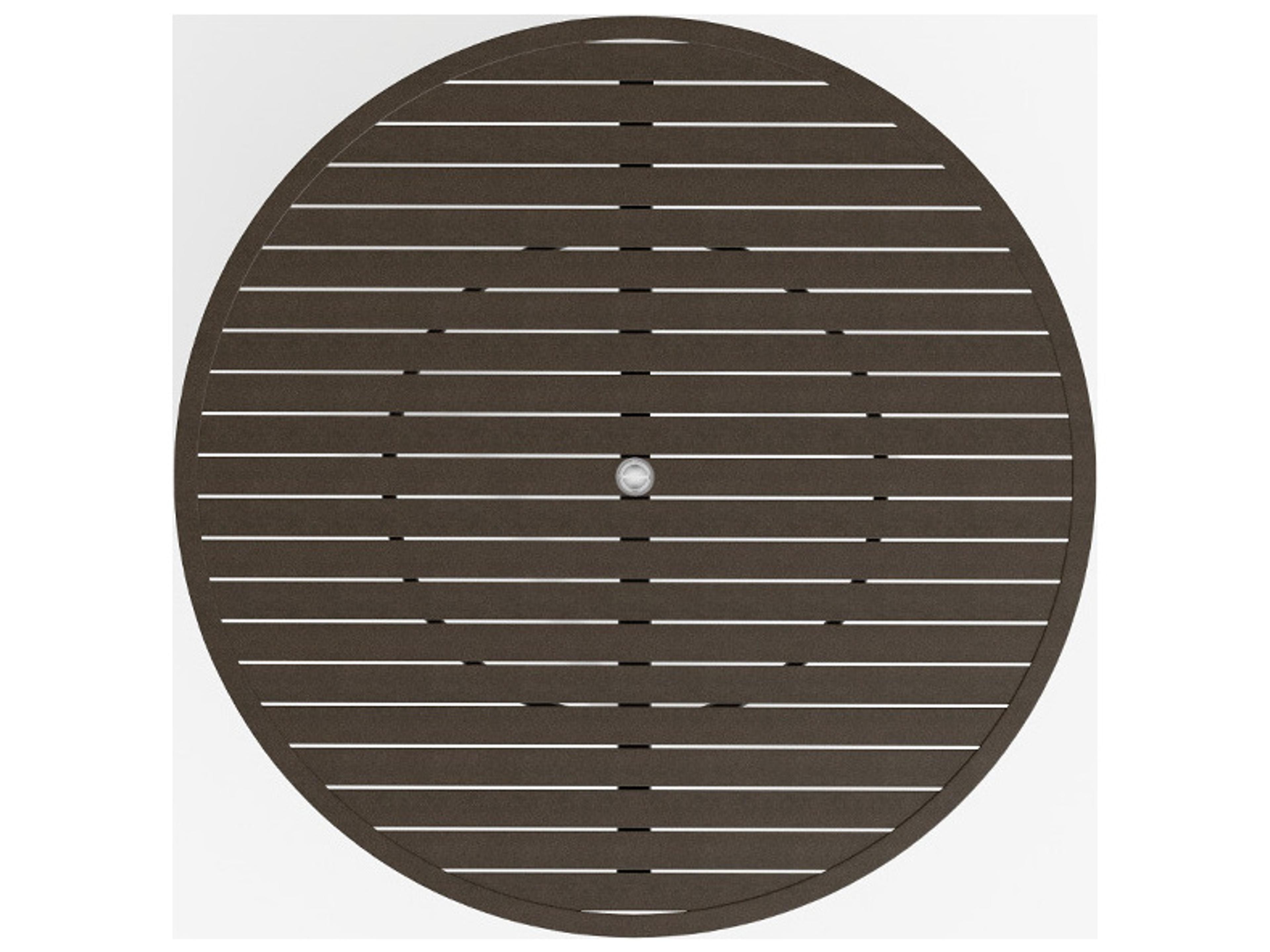 Tropitone Aluminum Slat Round KD Pedestal Patio Dining Table with Umbrella Hole