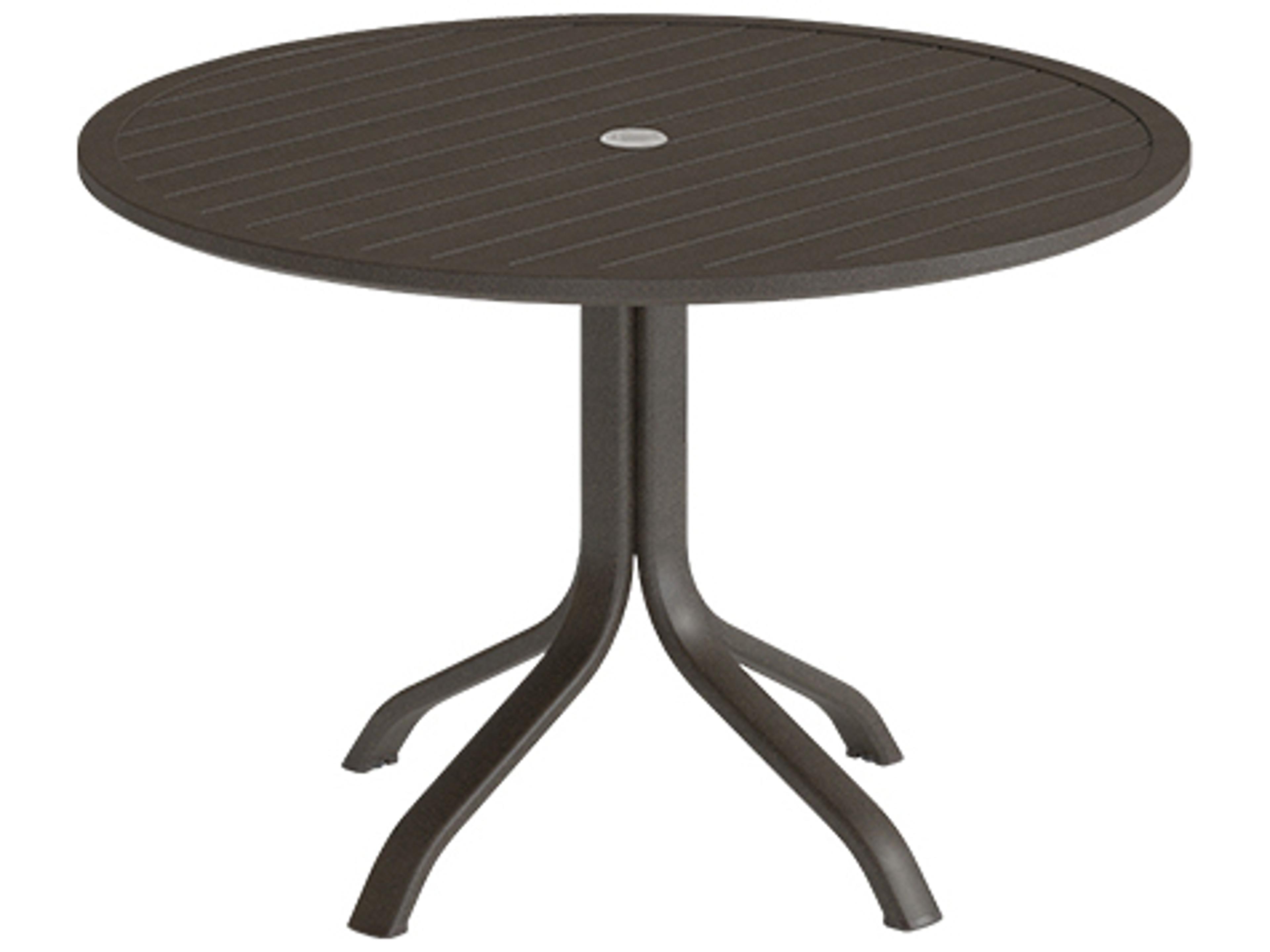 Aluminum Slat Round KD Pedestal Outdoor Patio Dining Table with Umbrella Hole