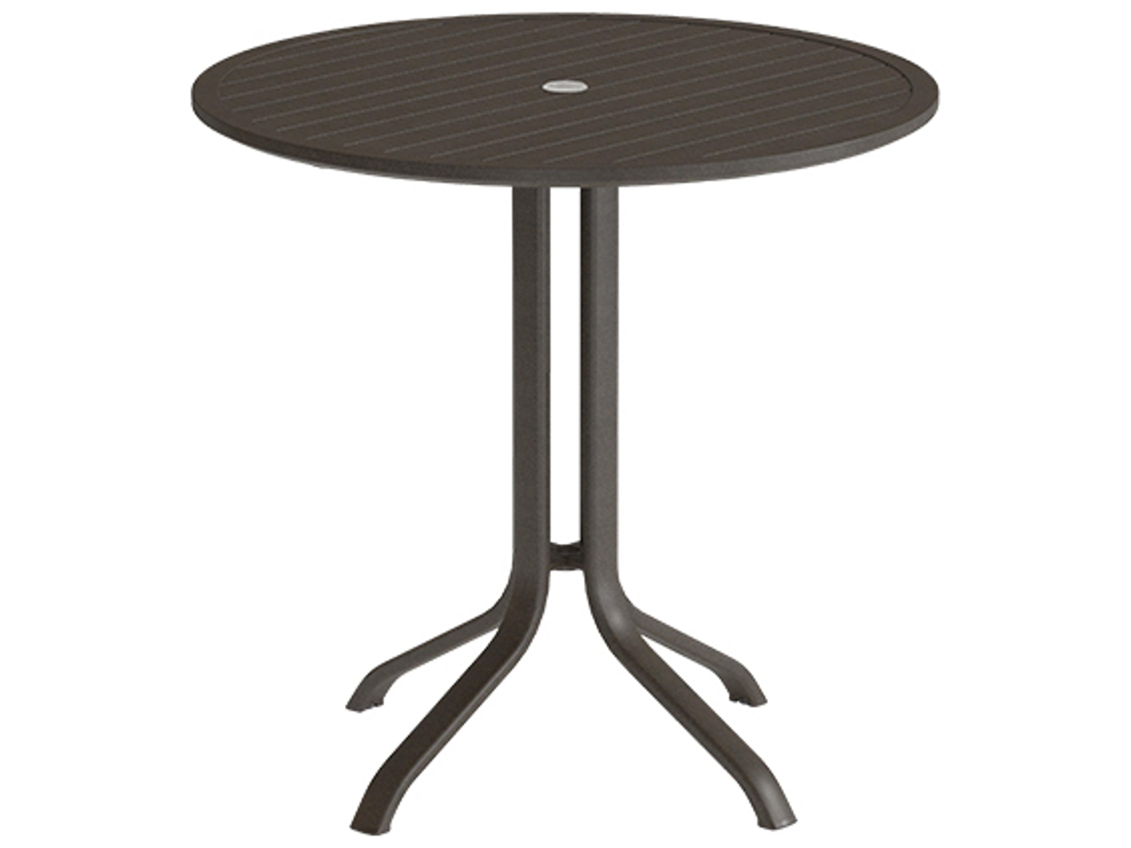 Aluminum Slat Round KD Pedestal Patio Bar Height Table with Umbrella Hole