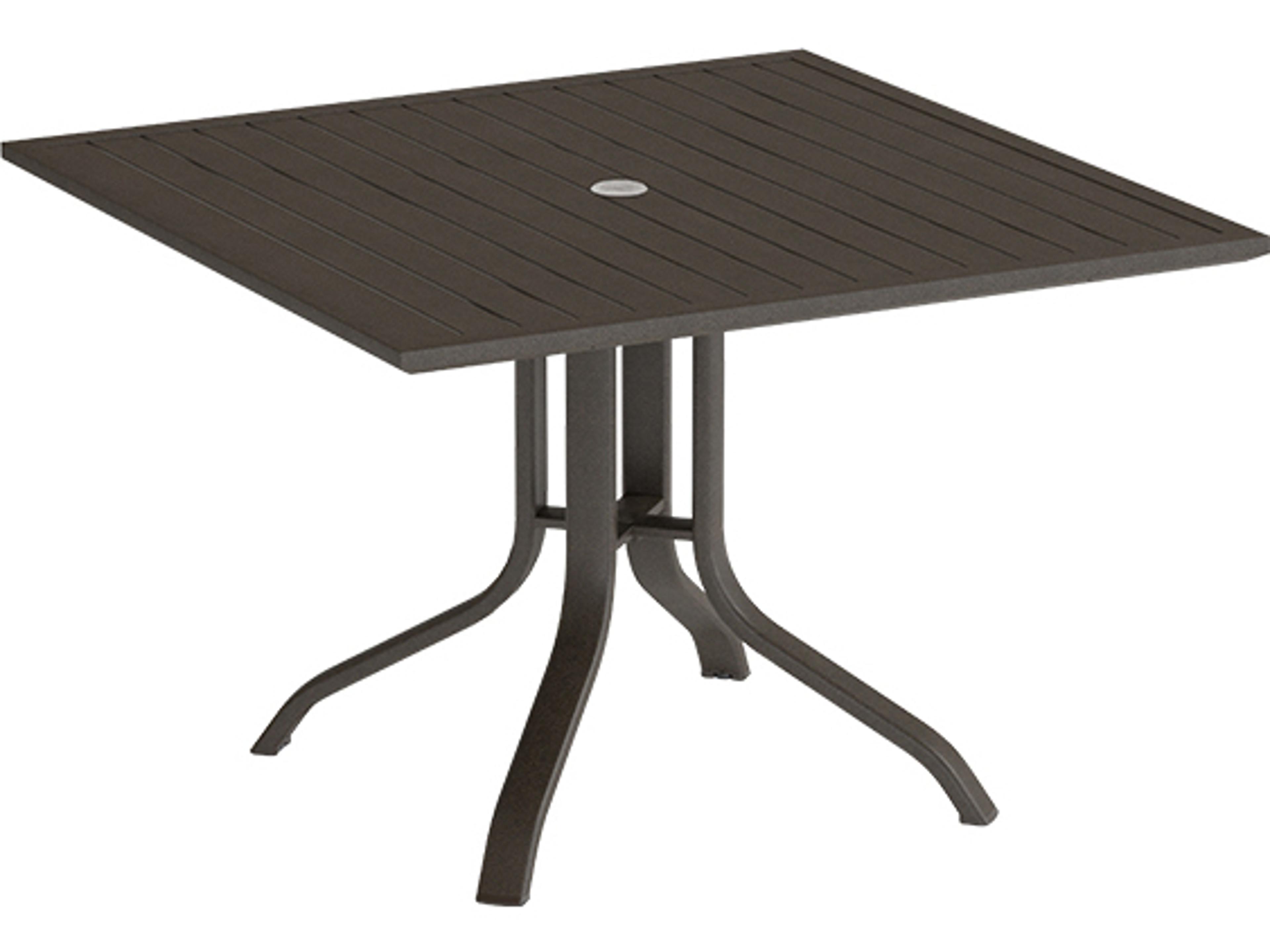 Aluminum Slat Square KD Pedestal Patio Dining Table with Umbrella Hole