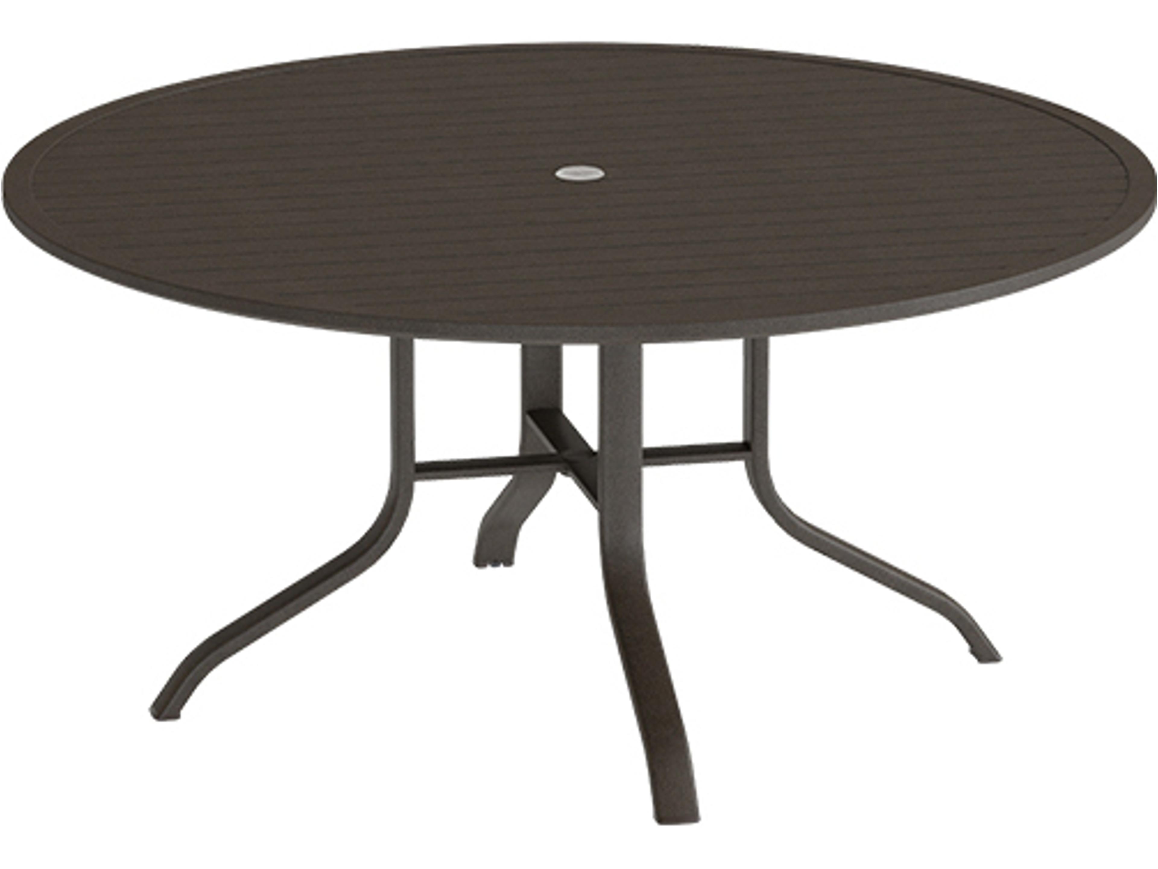 Aluminum Slat Round KD Pedestal Outdoor Dining Table with Umbrella Hole