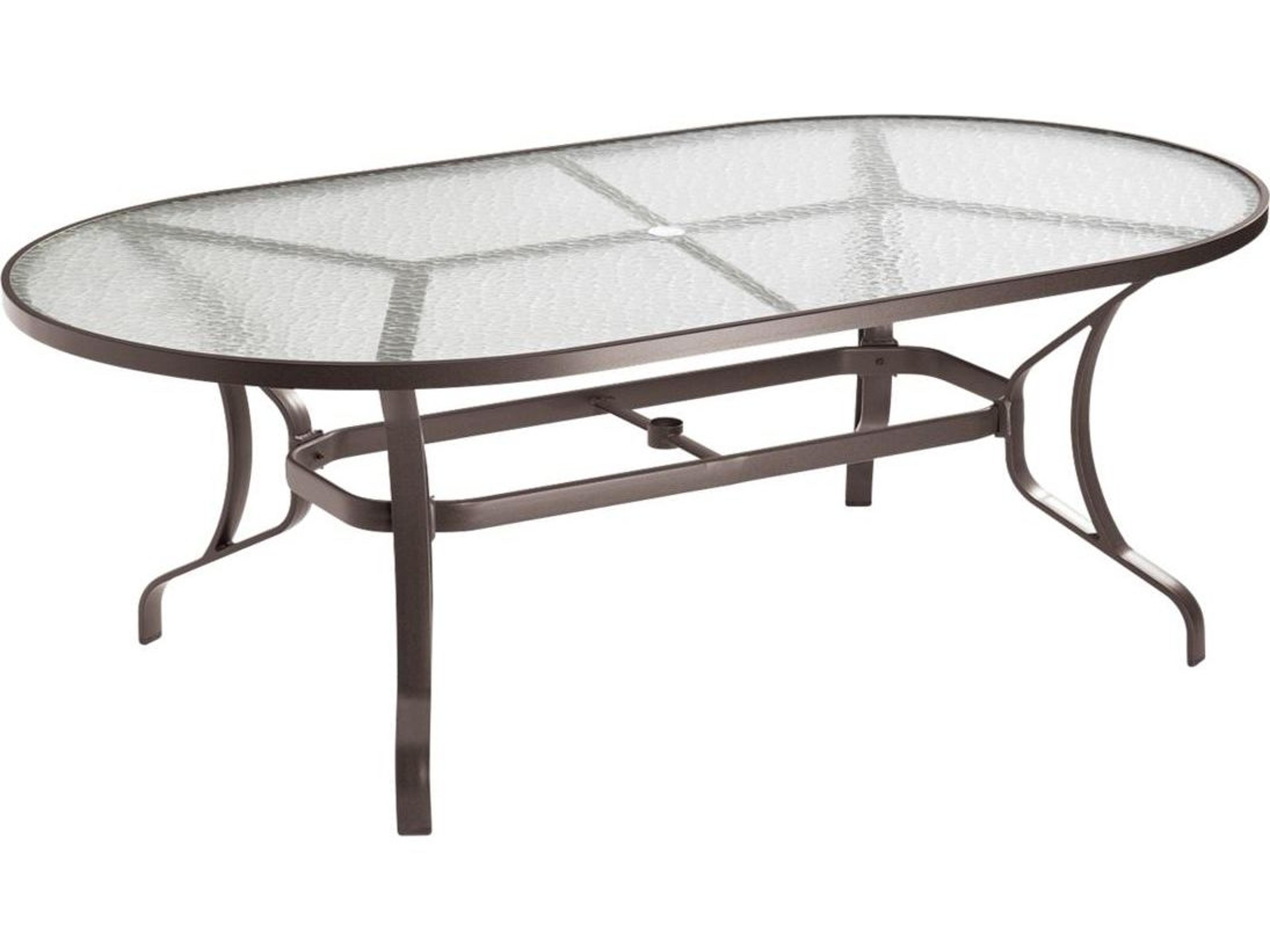 Acrylic & Glass Tables Obscure Top Cast Aluminum Oval Umbrella Hole Outdoor Dining Table