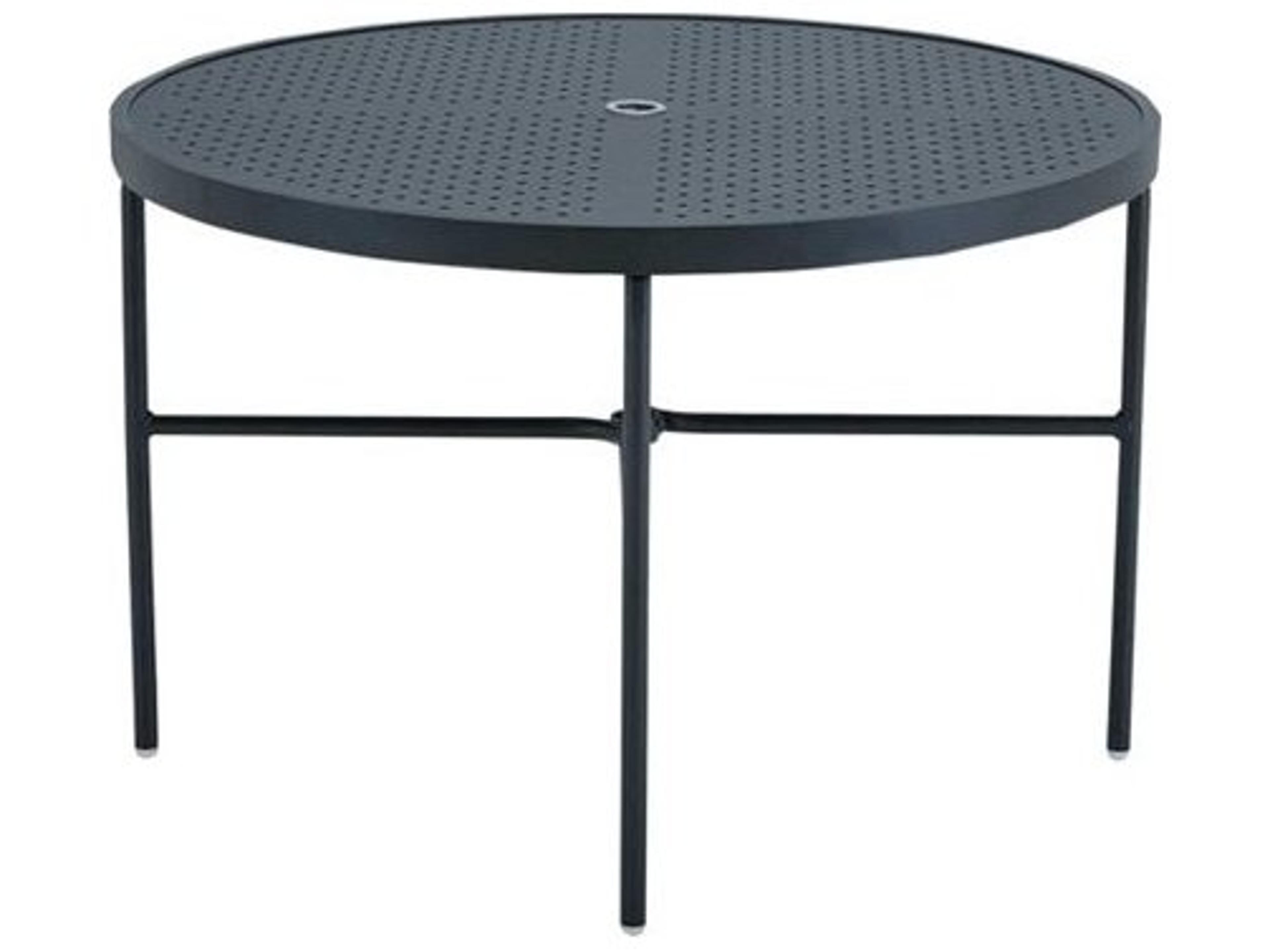 Patterned Boulevard Aluminum Round Stamped Top Outdoor Dining Table with Umbrella Hole