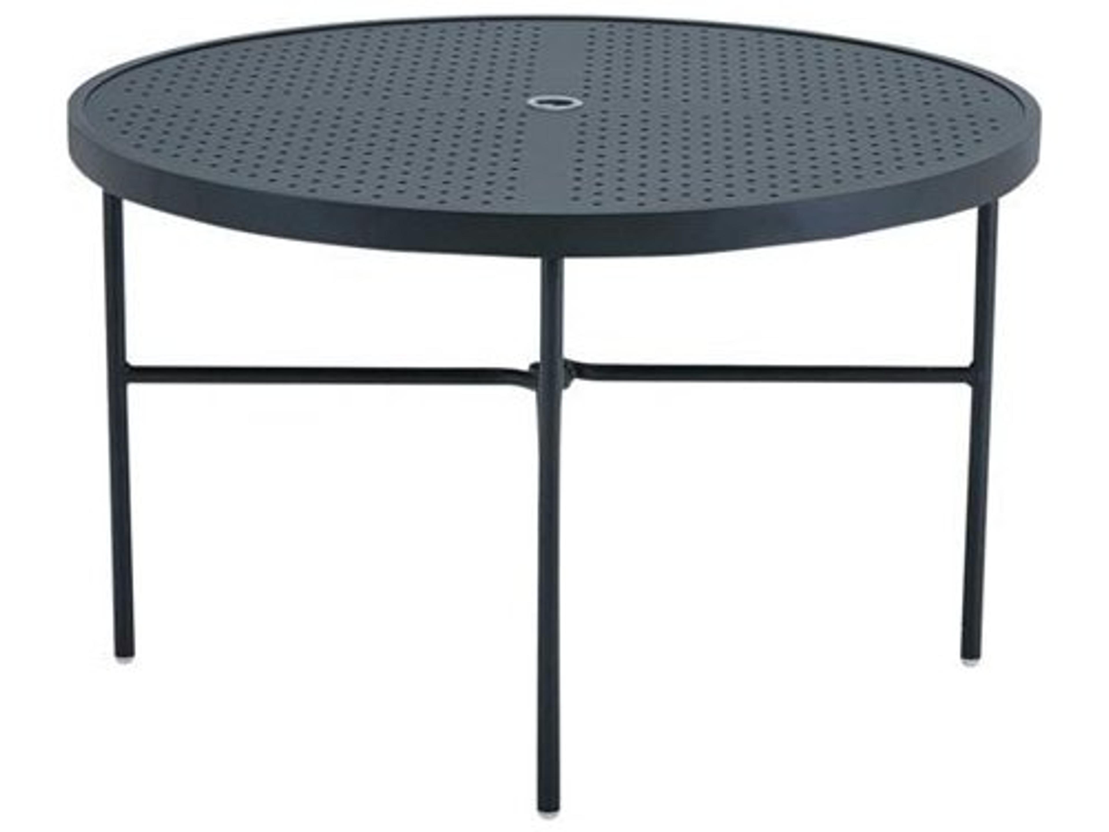 Patterned Boulevard Aluminum Round Stamped Top Outdoor Patio Dining Table with Umbrella Hole