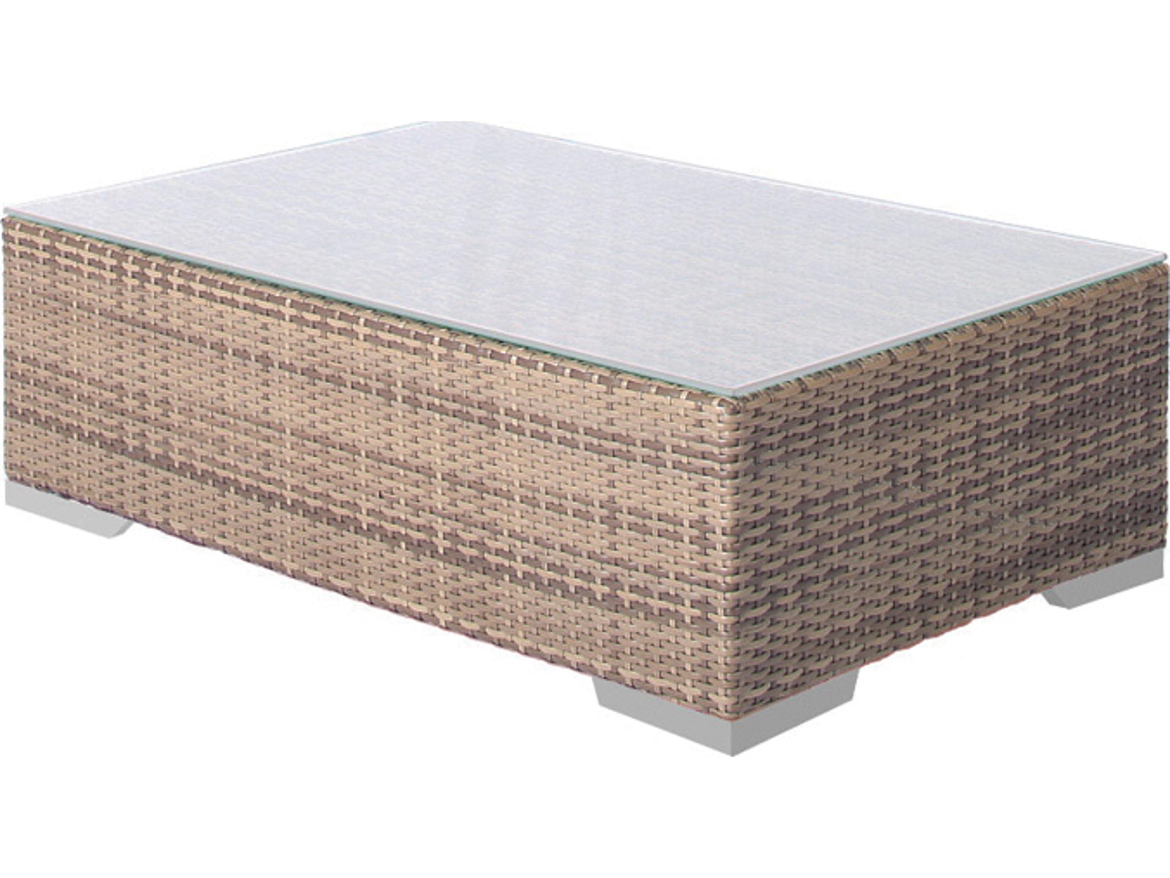 Arzo Woven Rectangular Frosted Acrylic Top Outdoor Coffee Table