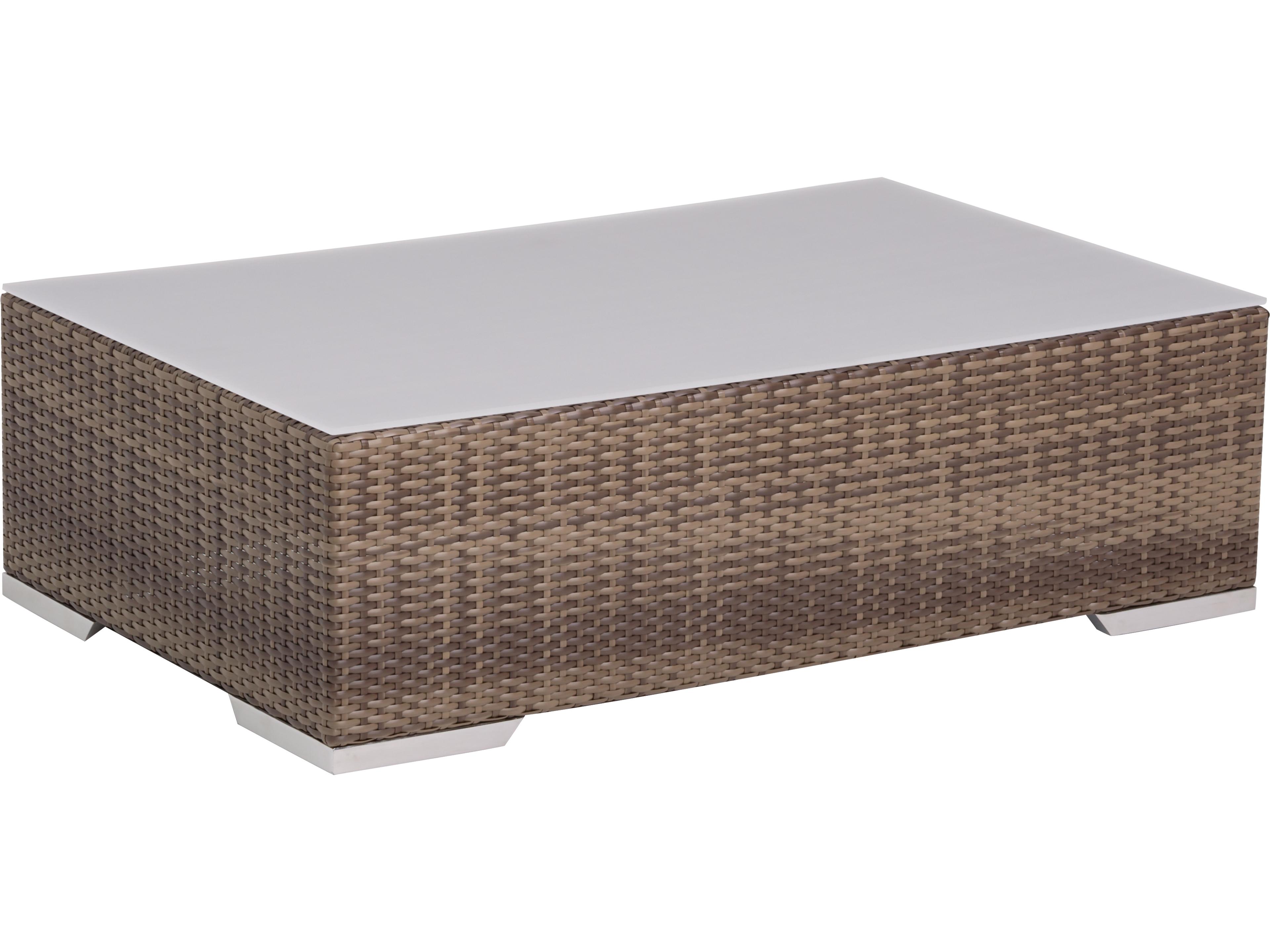 Tropitone Arzo Woven Rectangular Frosted Acrylic Top Outdoor Coffee Table