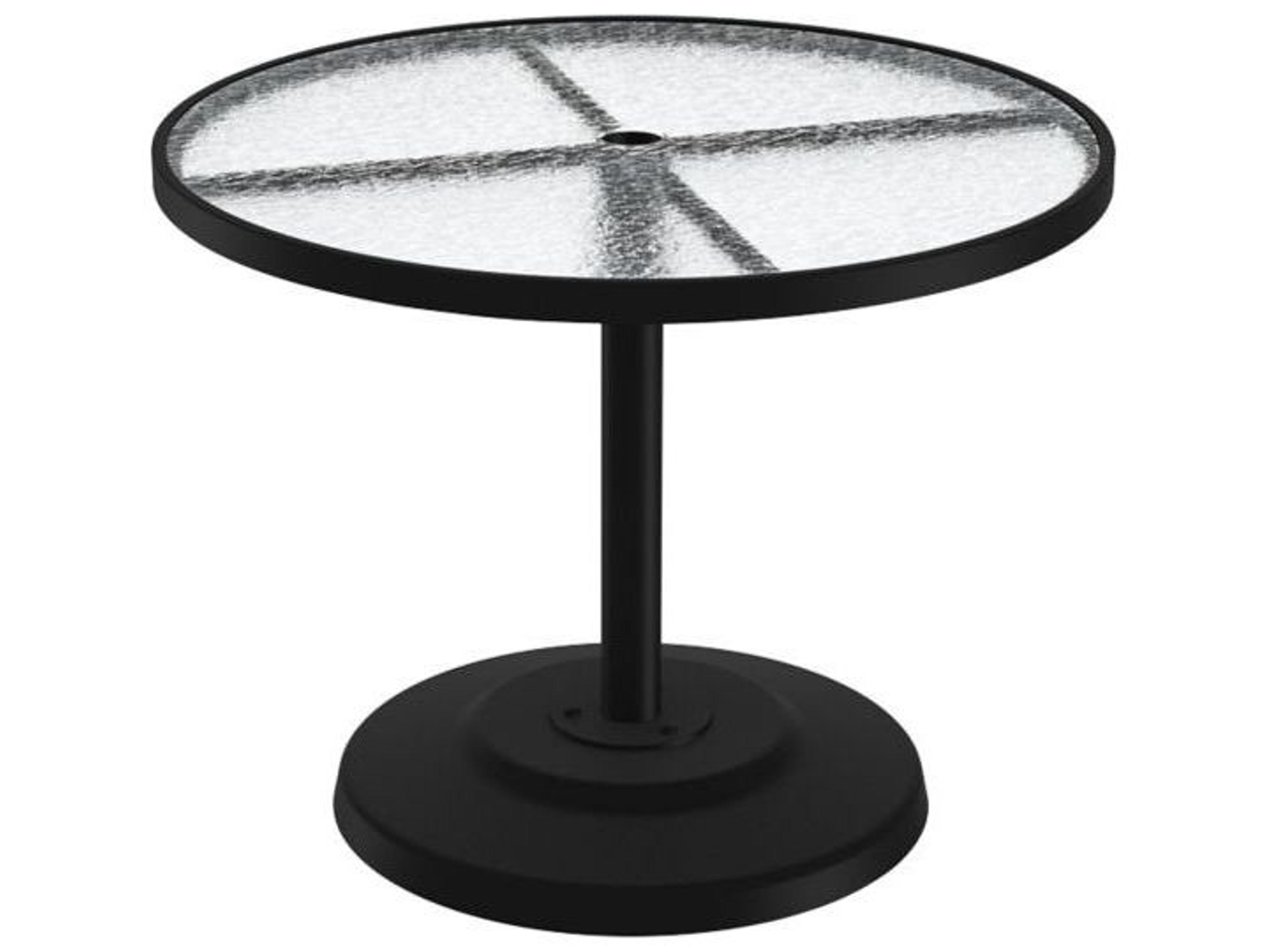 Acrylic Cast Aluminum Round KD Pedestal Outdoor Patio Dining Table with Umbrella Hole