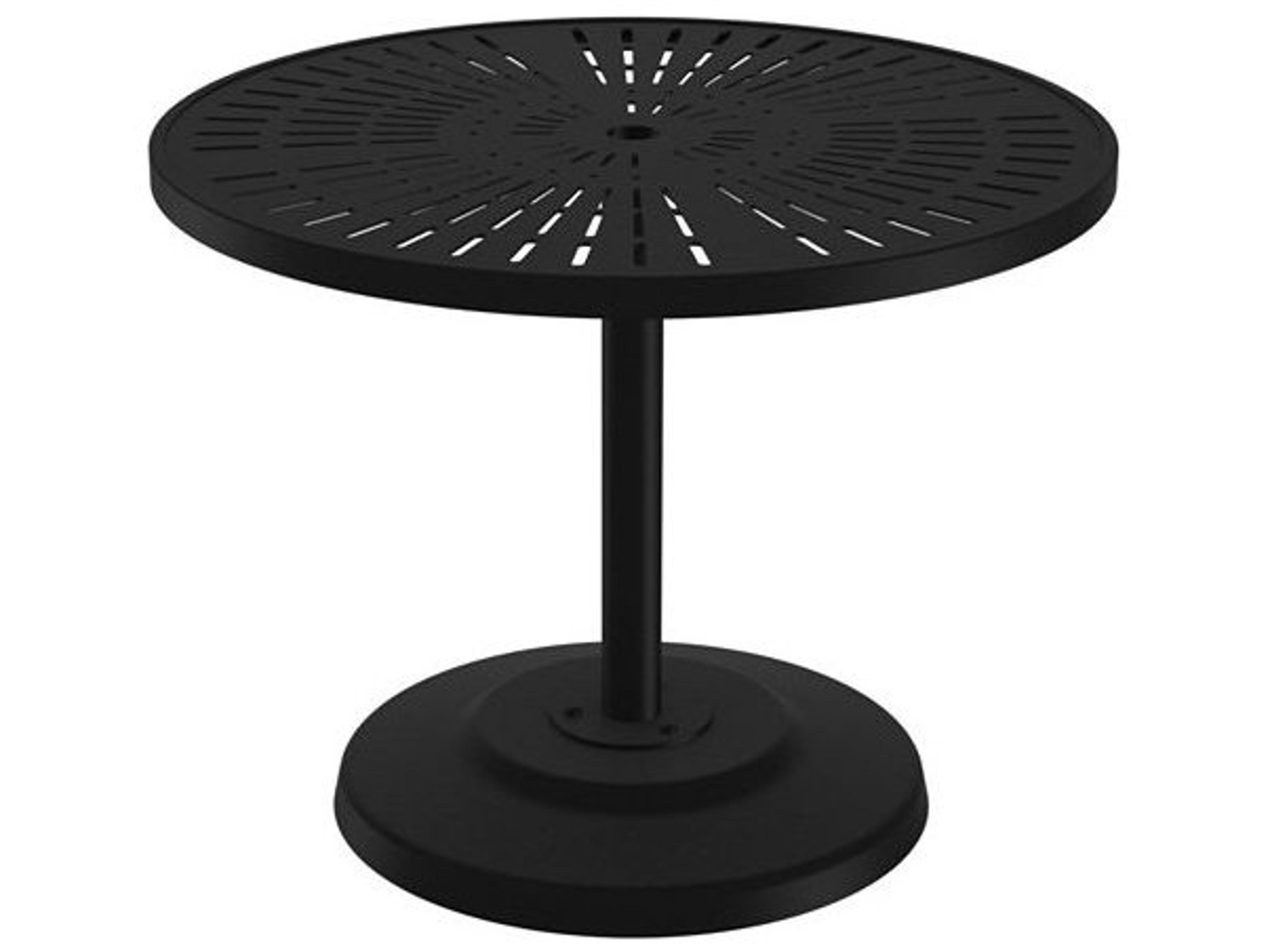 La Stratta Aluminum Round KD Pedestal Outdoor Dining Table with Umbrella Hole