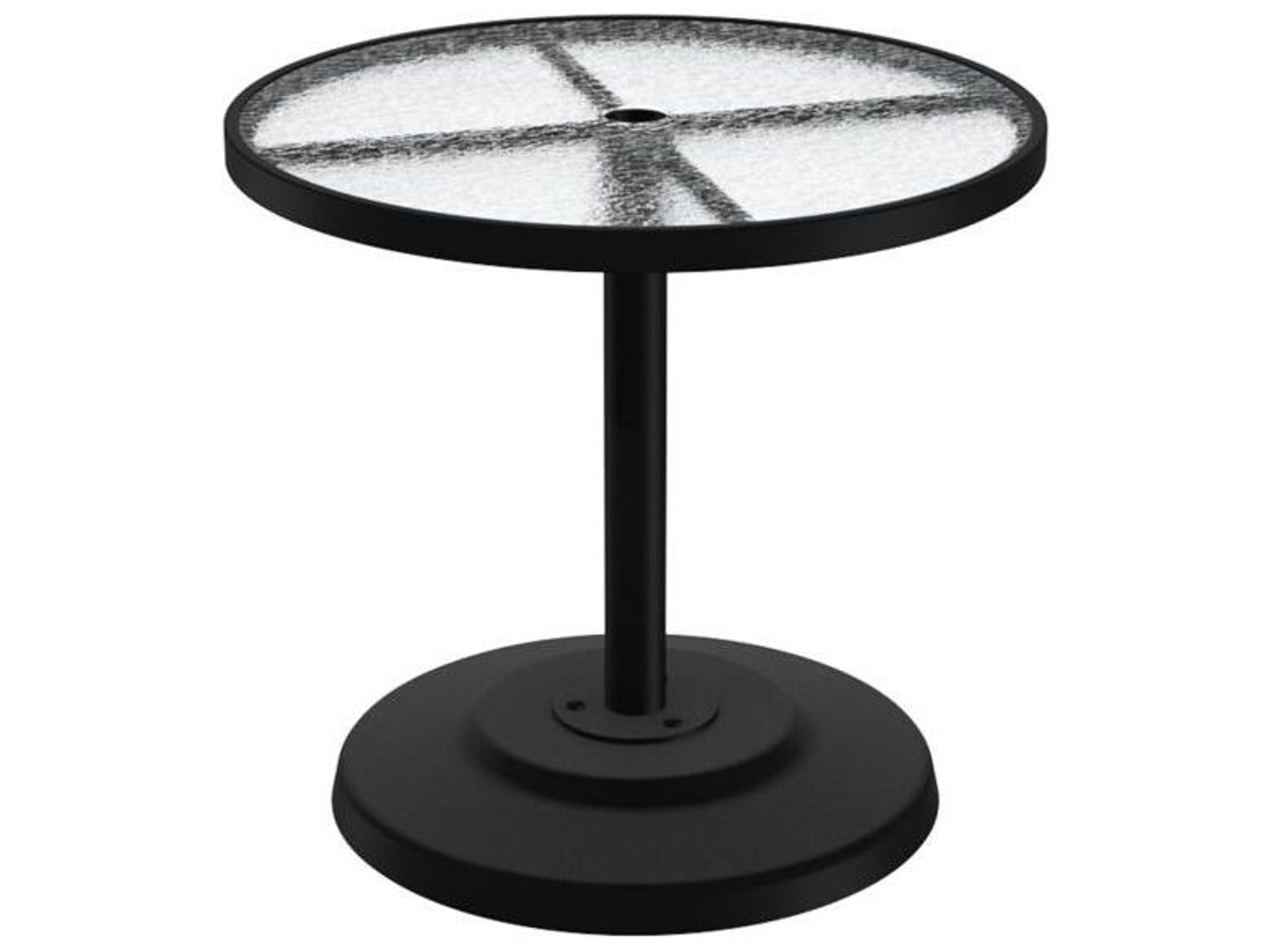 Acrylic Cast Aluminum Round KD Pedestal Outdoor Patio Dining Table with Umbrella Hole