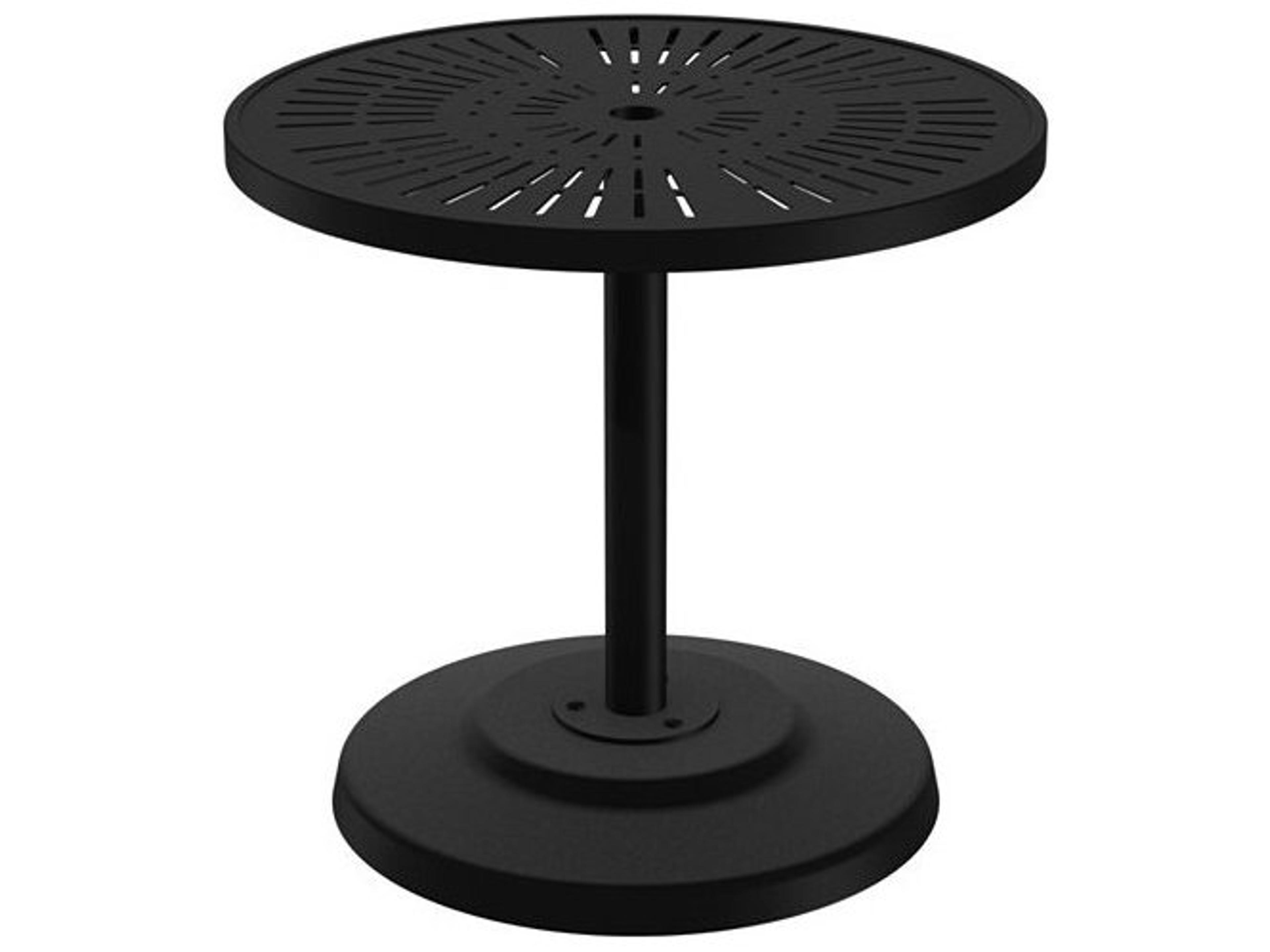 La Stratta Aluminum Round KD Pedestal Outdoor Dining Table with Umbrella Hole