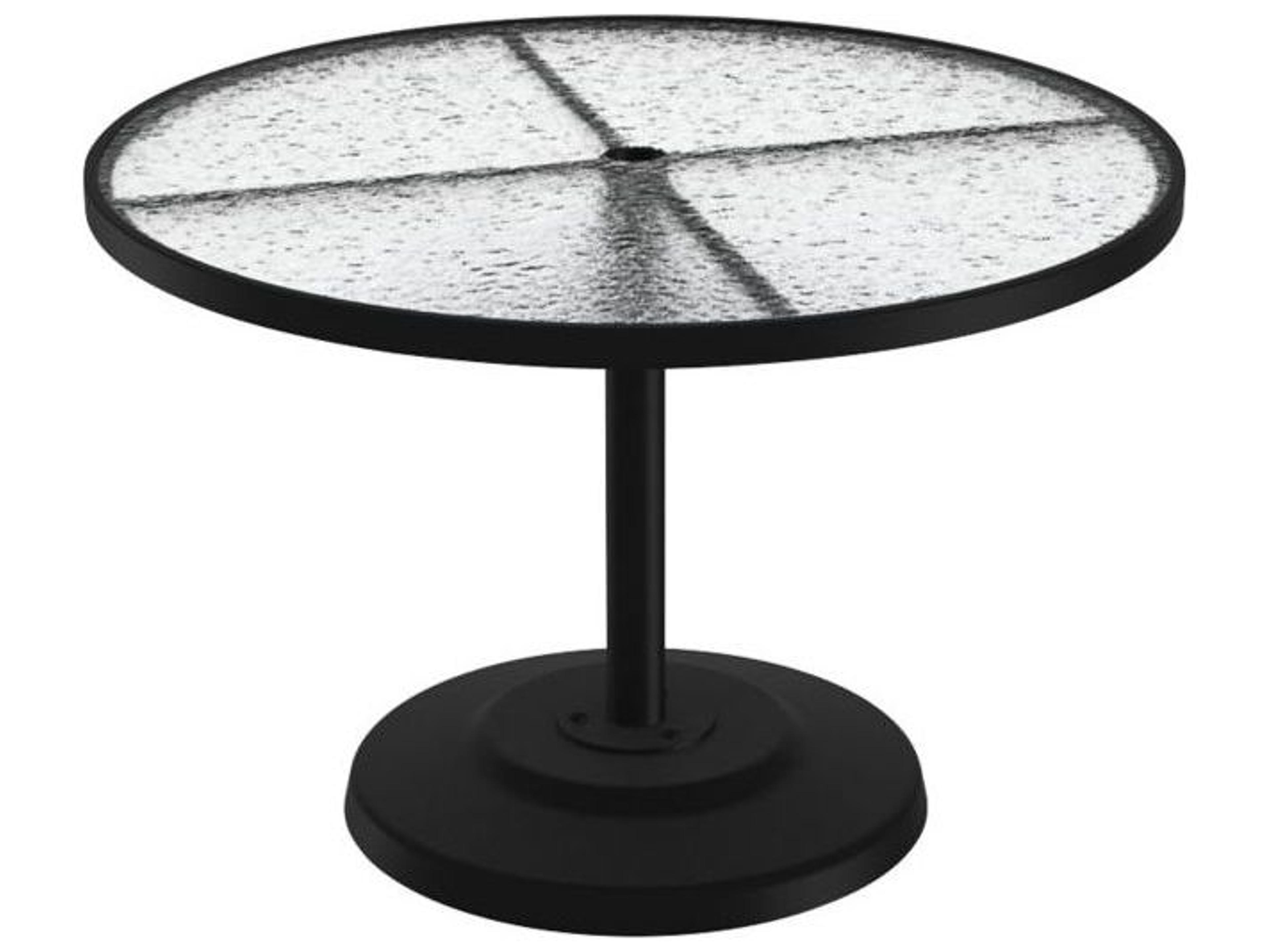 Acrylic Cast Aluminum Round KD Pedestal Outdoor Patio Dining Table With Umbrella Hole