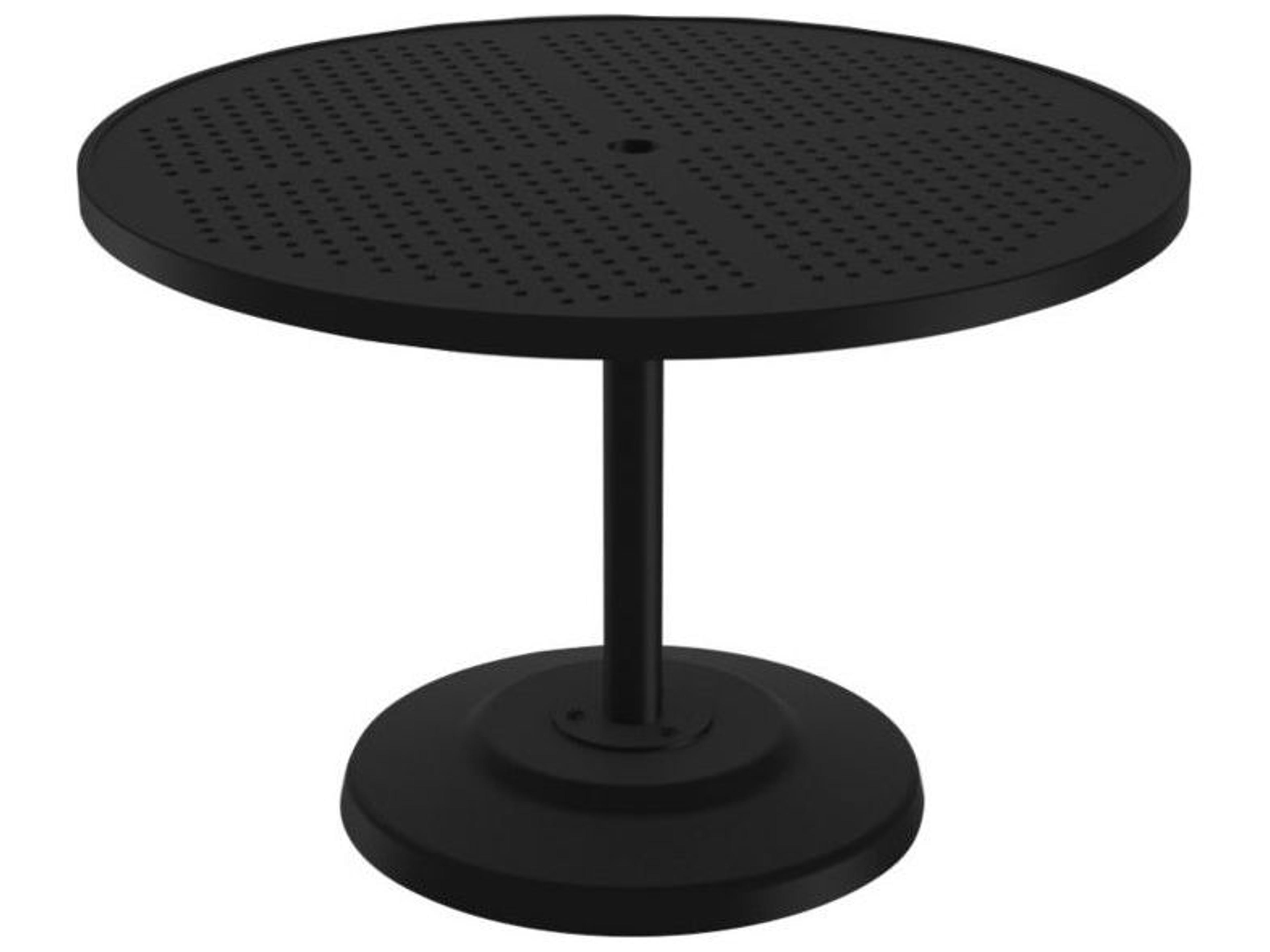 Boulevard Aluminum Round KD Pedestal Patio Dining Table with Umbrella Hole