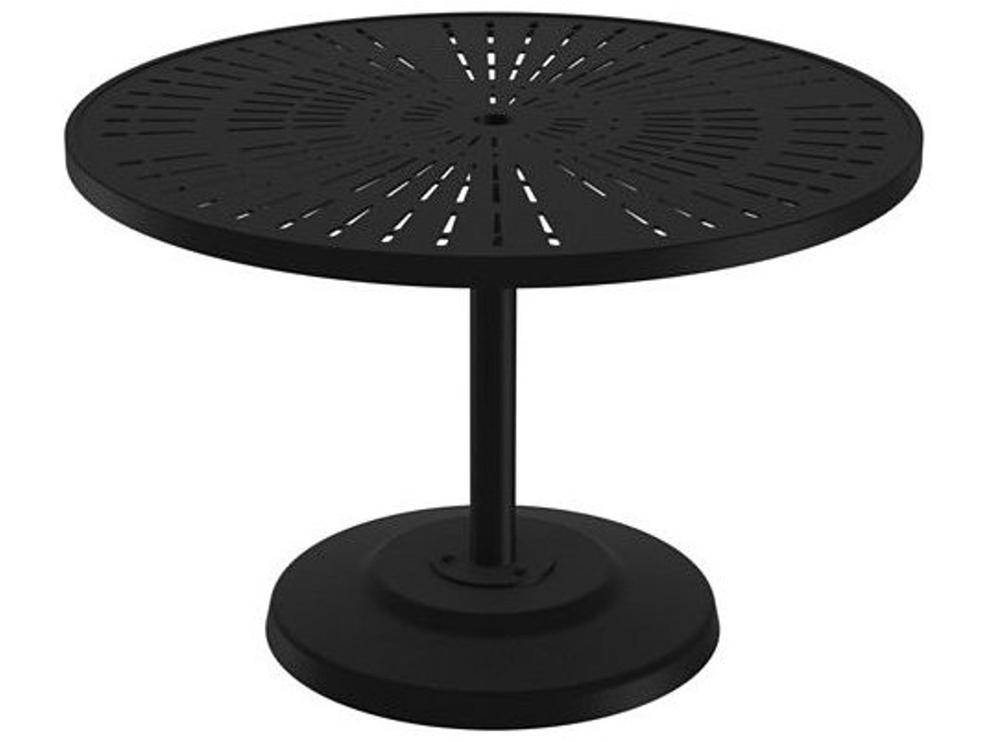 La Stratta Aluminum Round KD Pedestal Outdoor Dining Table with Umbrella Hole