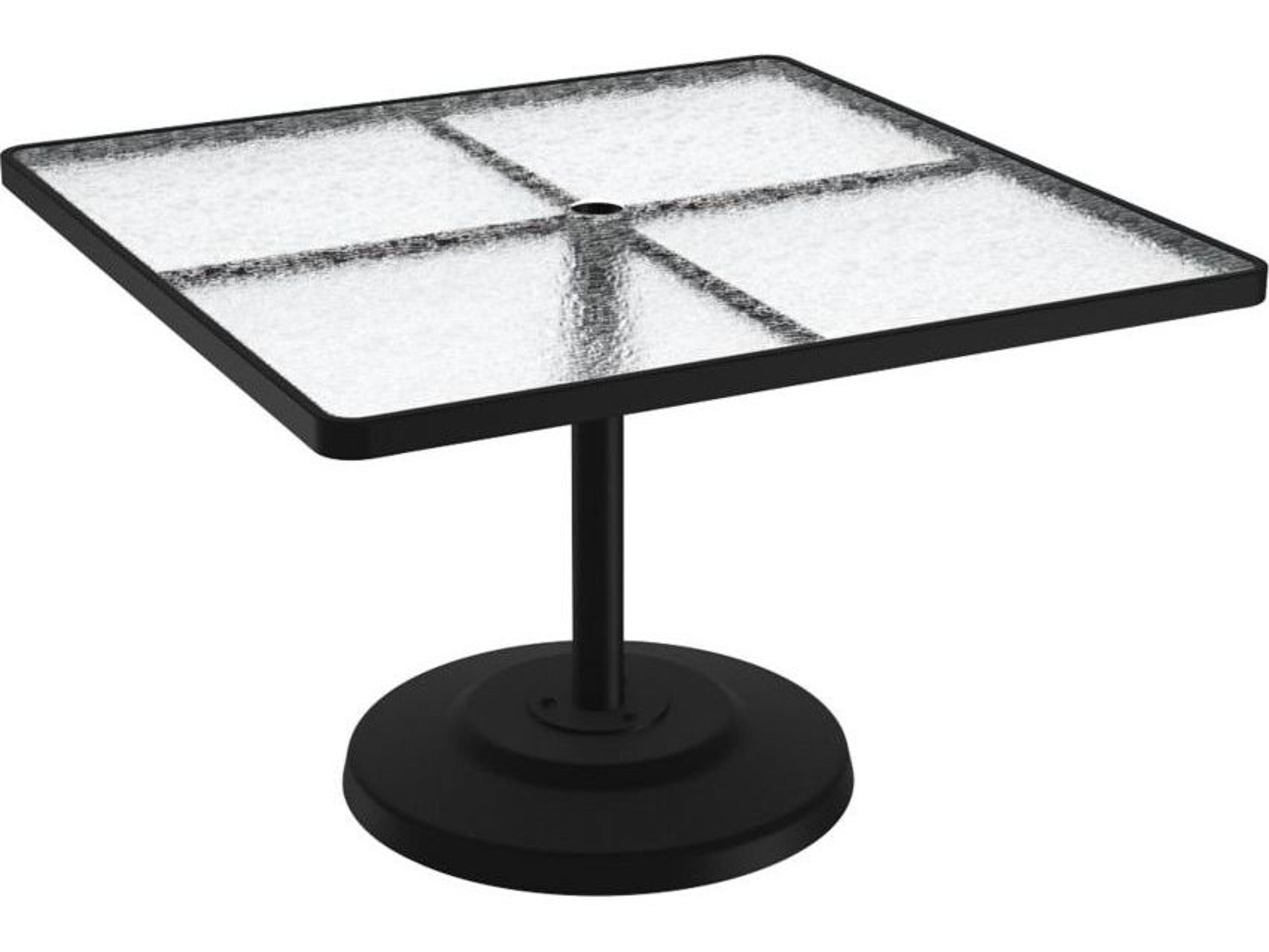 Acrylic Cast Aluminum Square KD Pedestal Outdoor Patio Dining Table with Umbrella Hole