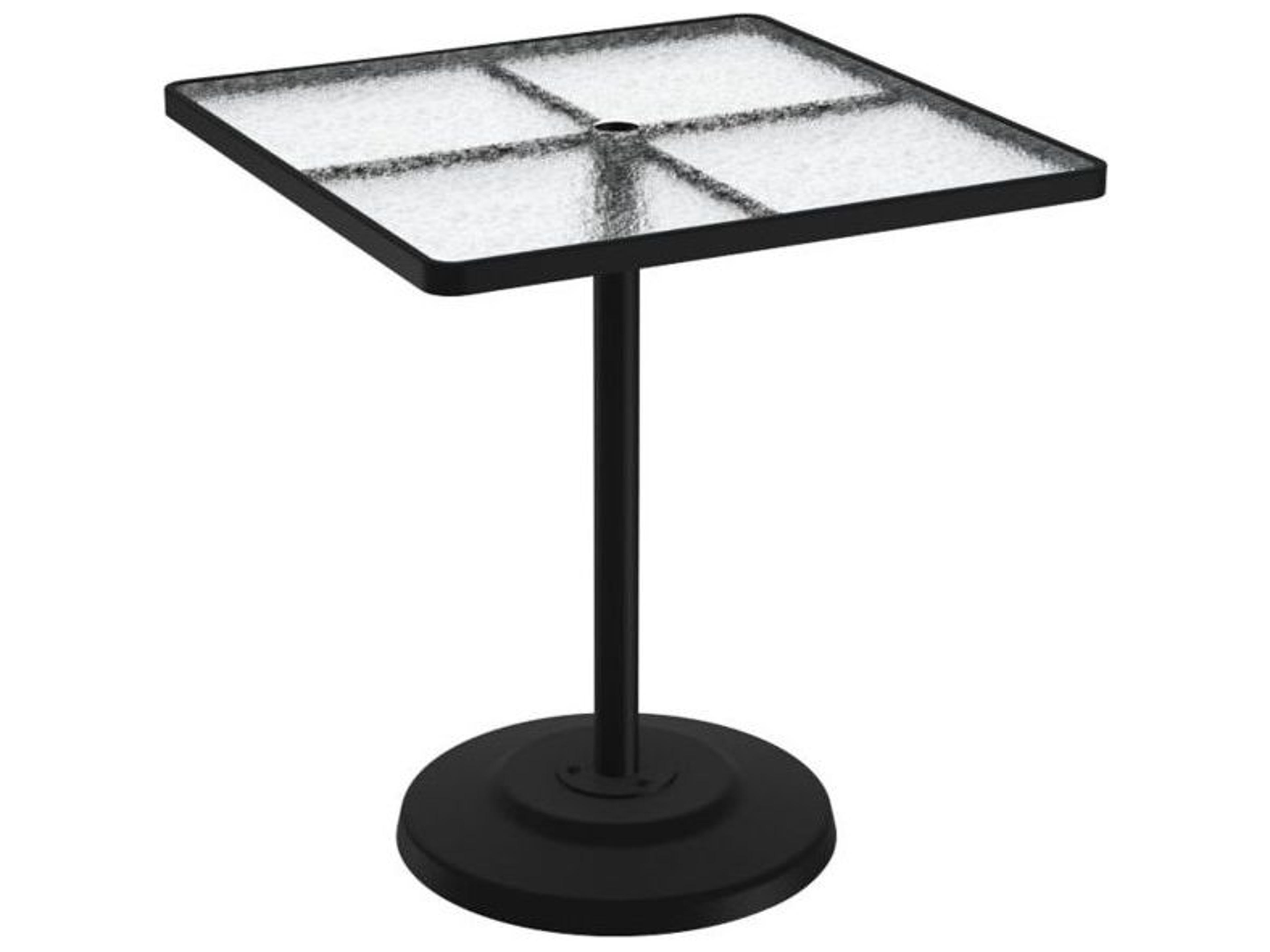 Acrylic Cast Aluminum Square KD Pedestal Outdoor Patio Dining Table with Umbrella Hole