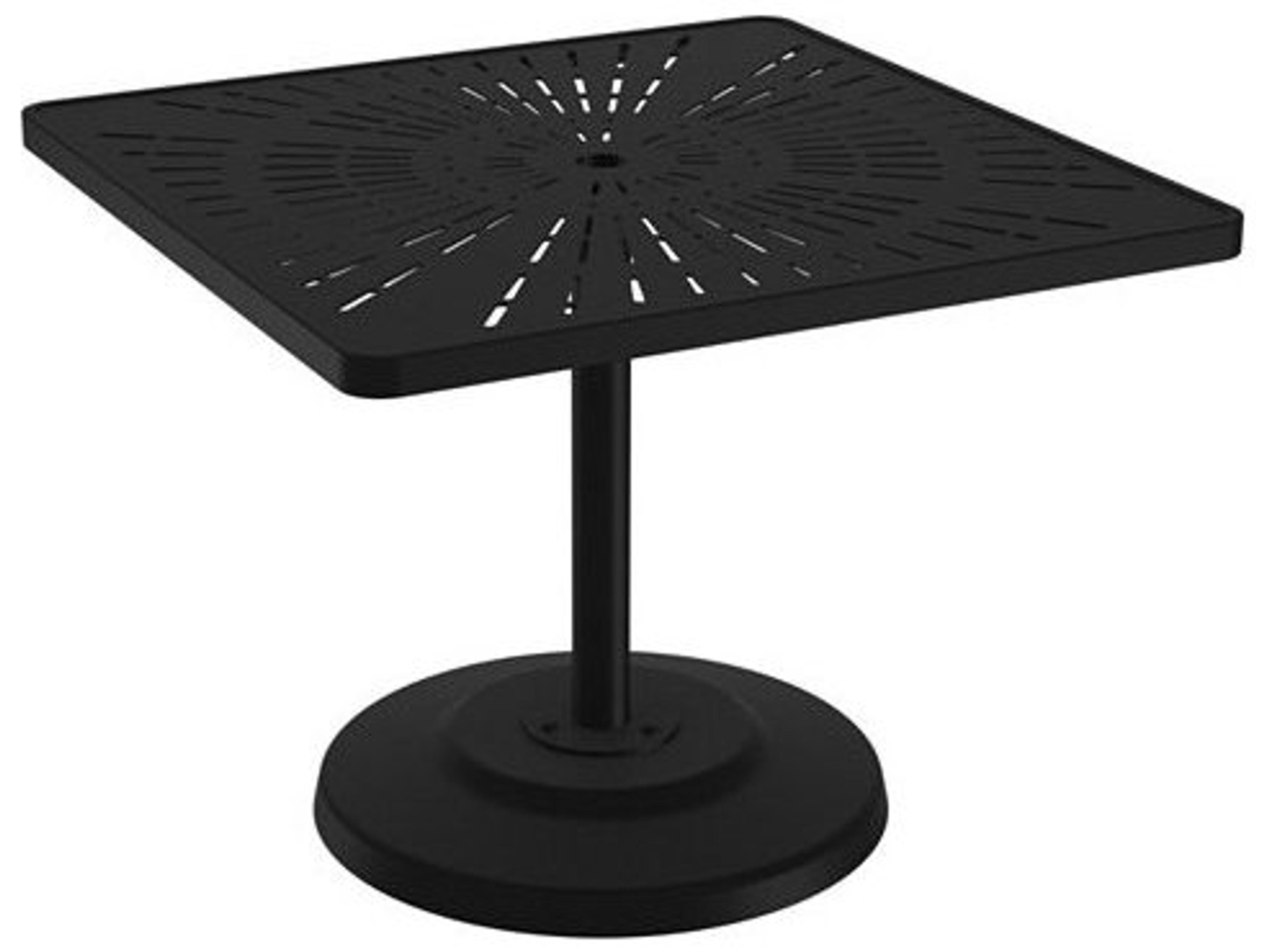 La Stratta Aluminum Square KD Pedestal Outdoor Dining Table with Umbrella Hole